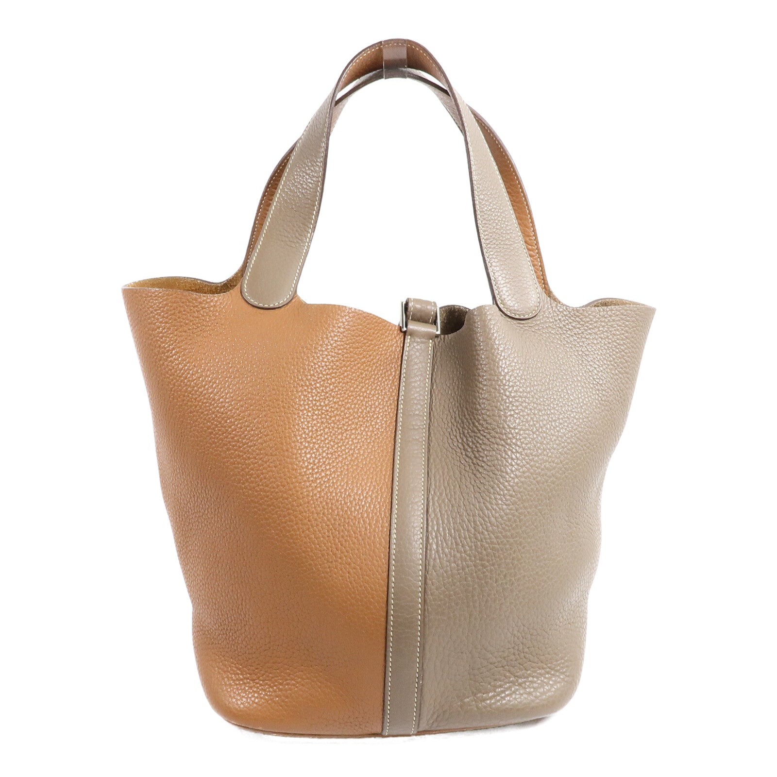 HERMES Clemence皮革Picotin GM手挽袋Étoupe/Gold
