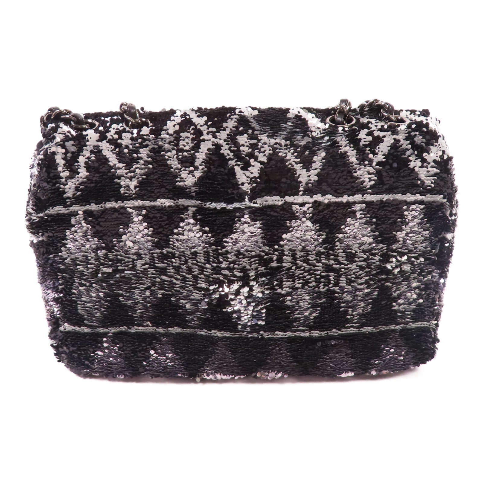 CHANEL 珠片Sequin Flag Bag銀扣鏈帶肩背袋
