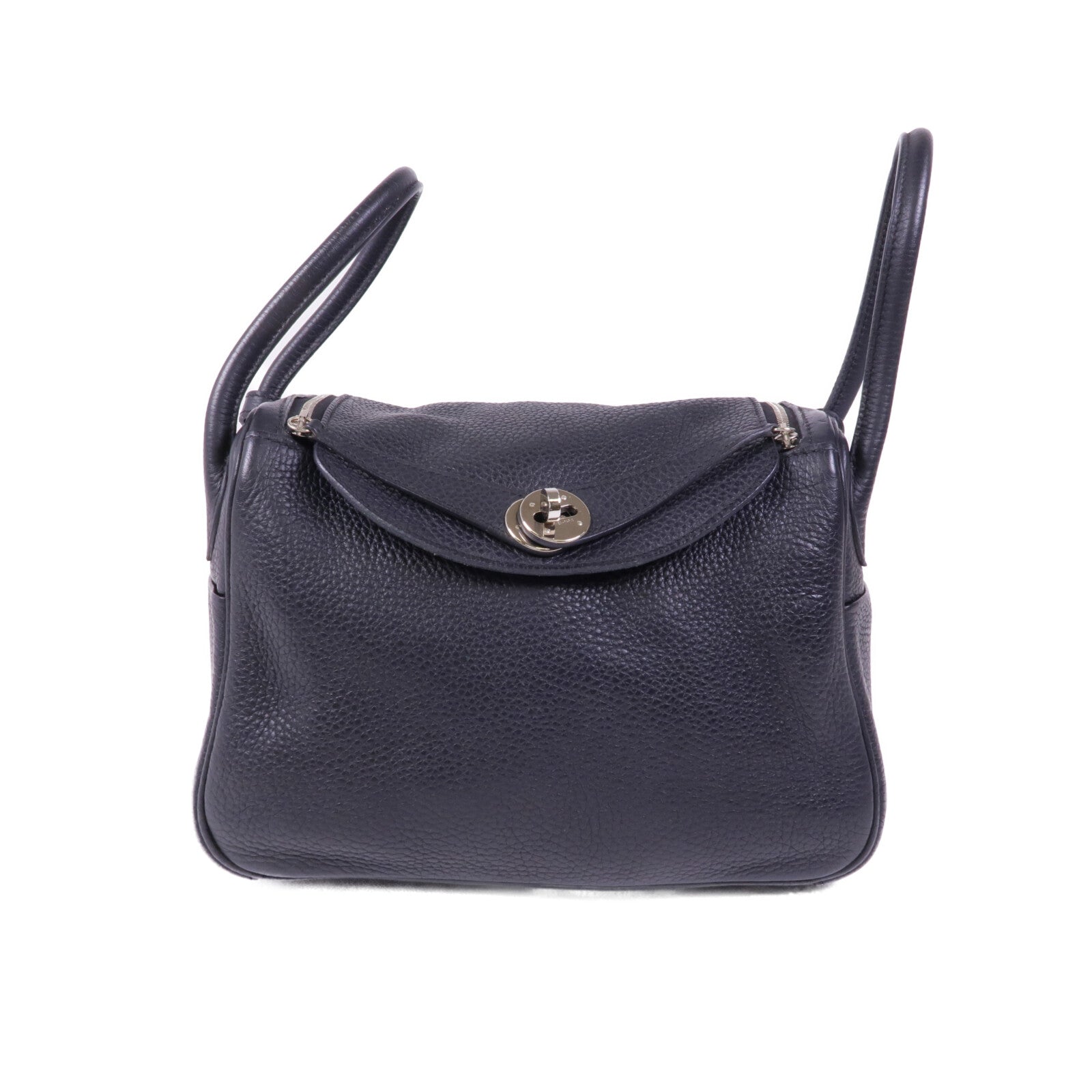 HERMES Clemence皮革Lindy 26銀扣手挽肩背兩用袋Noir