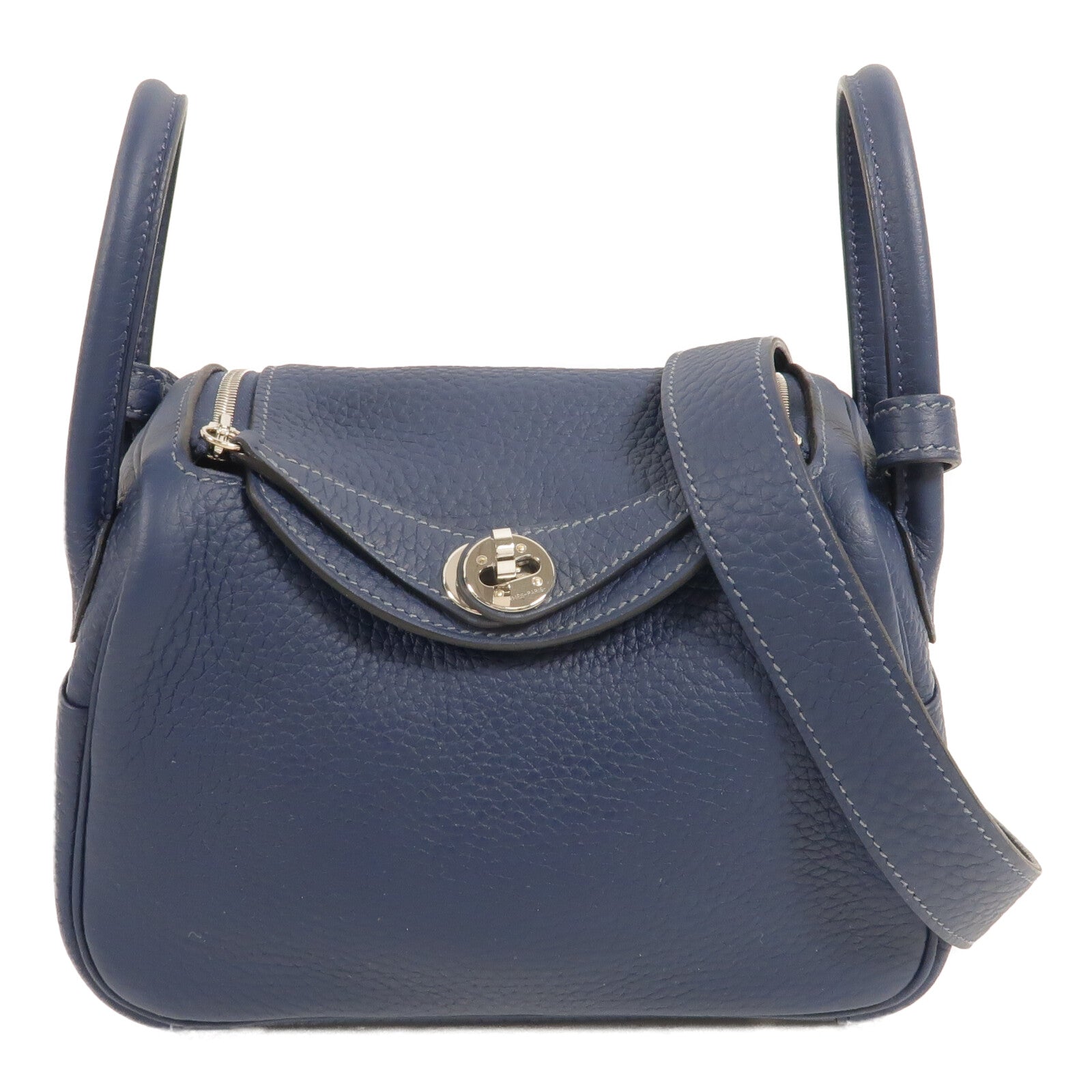 HERMES Clemence皮革Mini Lindy手挽肩背兩用袋Bleu De Prusse