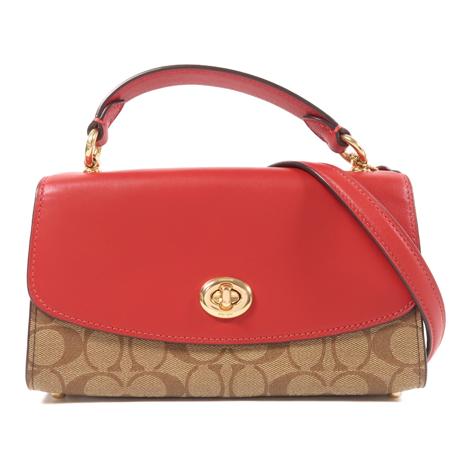 COACH 塗層帆布/皮革Tilly Satchel 23金扣手挽肩背兩用袋