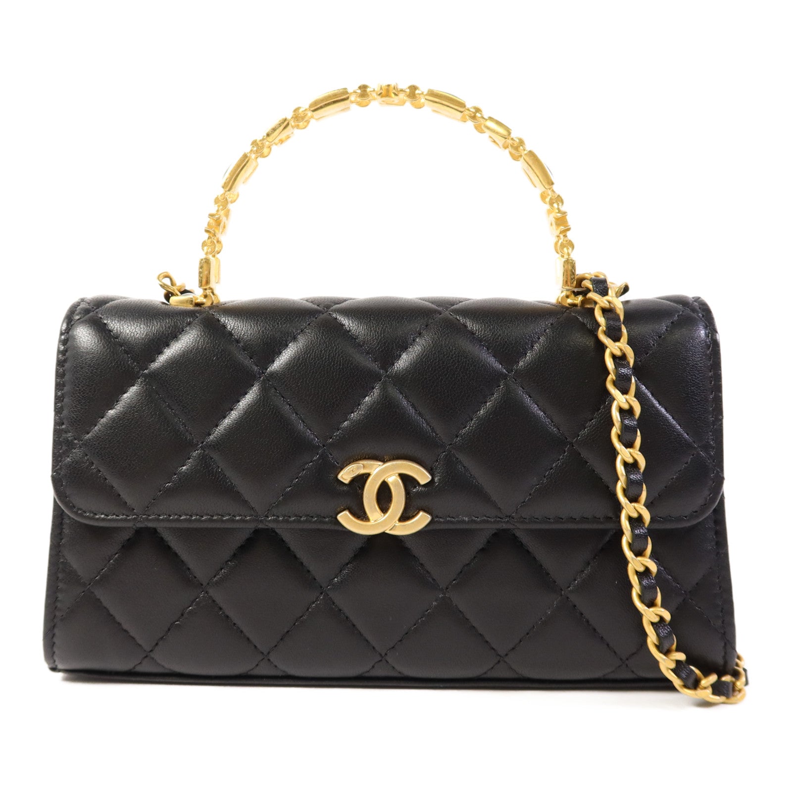 CHANEL 羊皮皮革Chain Shoulder金扣鏈帶肩背袋