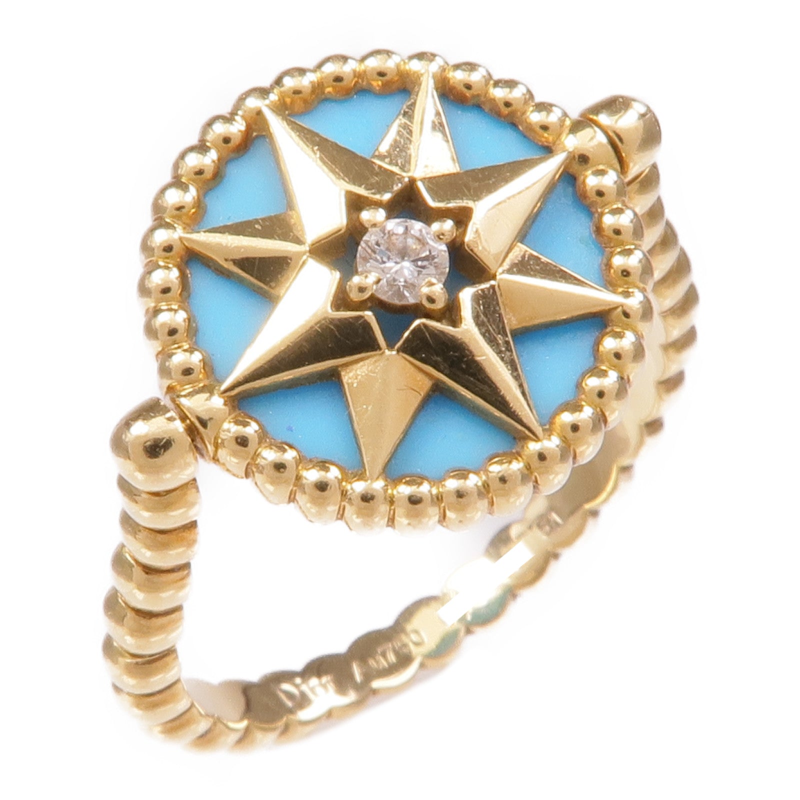 Dior 18K黃金Rose De Vents鑽石/綠松石戒指CD#51/US#6