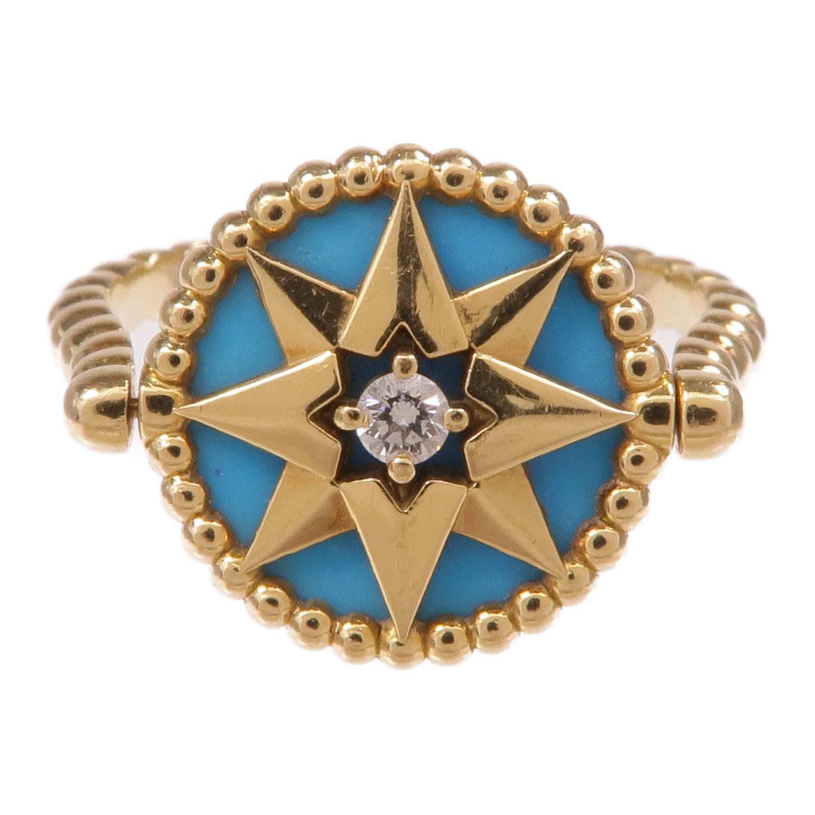 Dior 18K黃金Rose De Vents鑽石/綠松石戒指CD#51/US#6