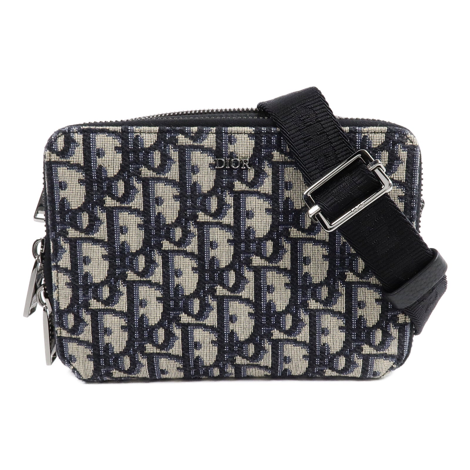 Dior 帆布Oblique Camera Bag銀扣肩背袋藍色