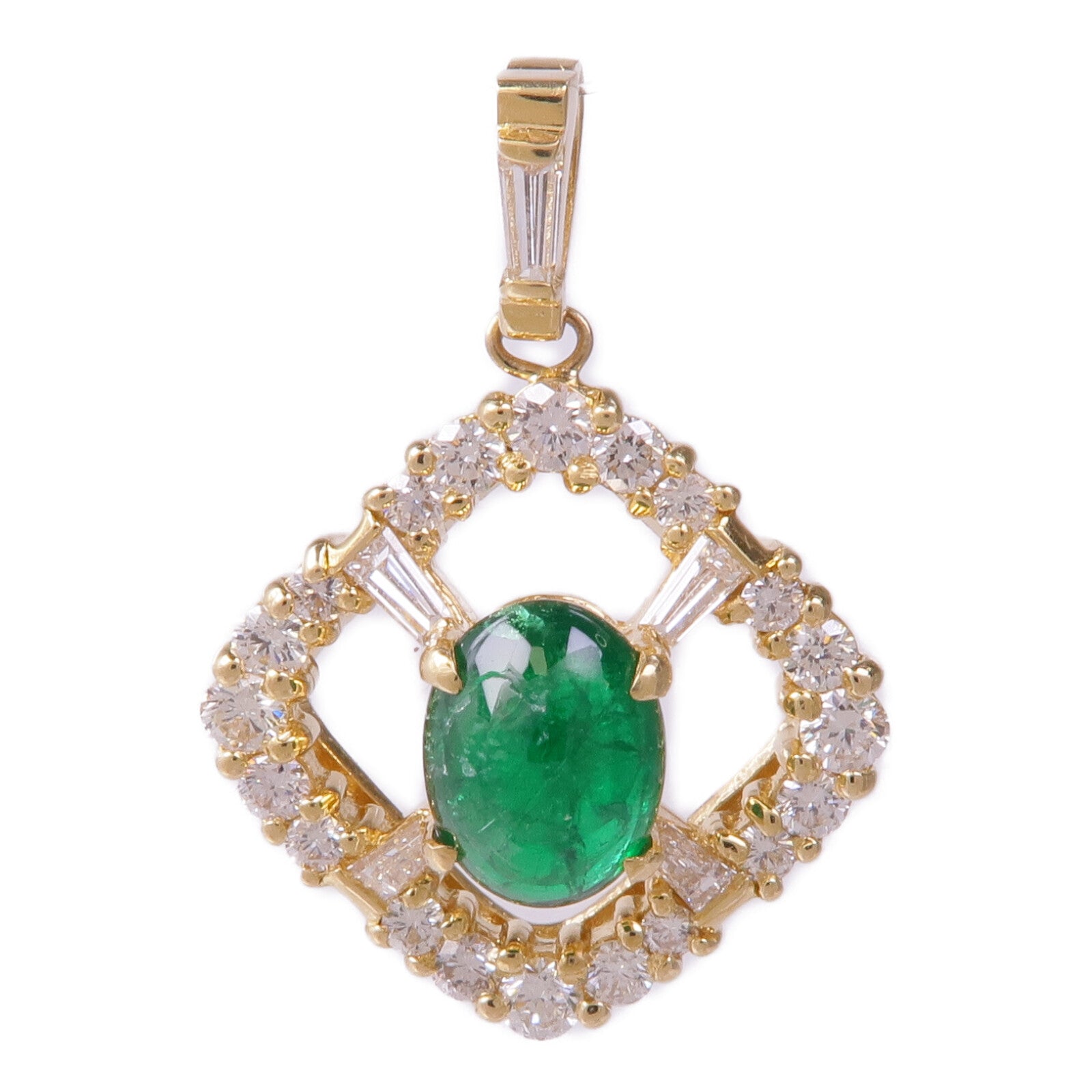 JEWELRY 18K黃金Emerald Diamond Pendant Top綠寶石/鑽石項鍊