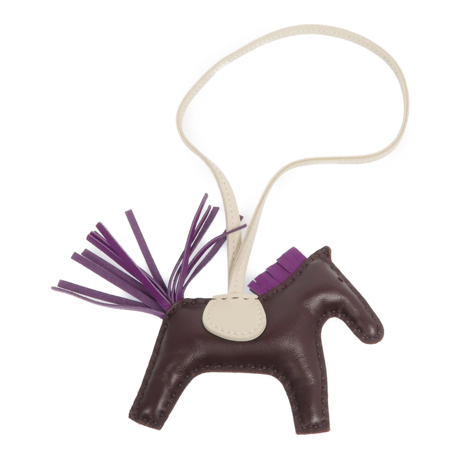 HERMES Milo皮革Rodeo PM掛飾Violet/Rouge