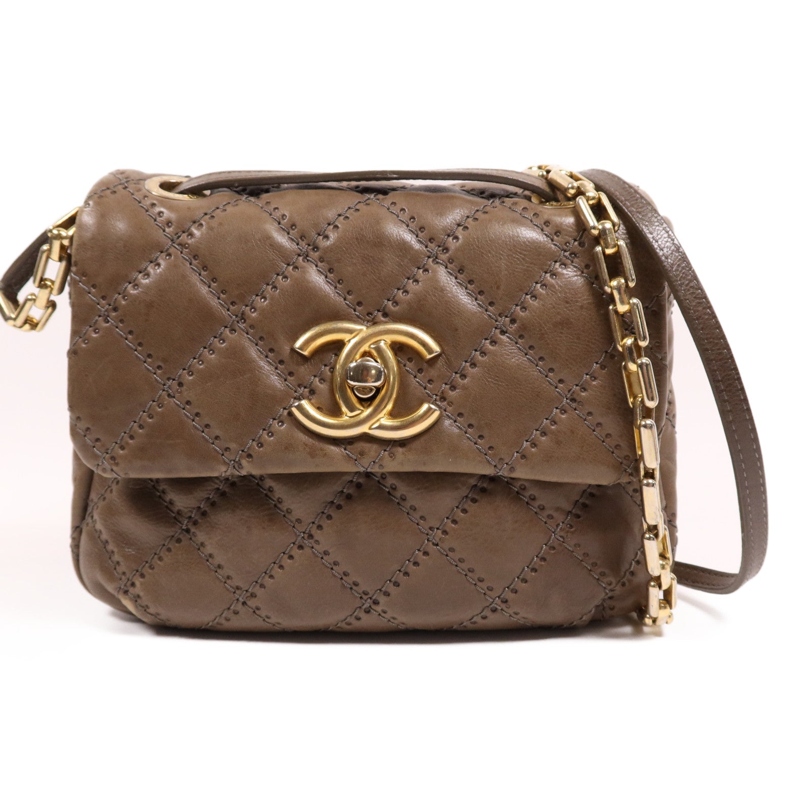 CHANEL 牛皮皮革Shoulder Bag金扣鏈帶肩背袋