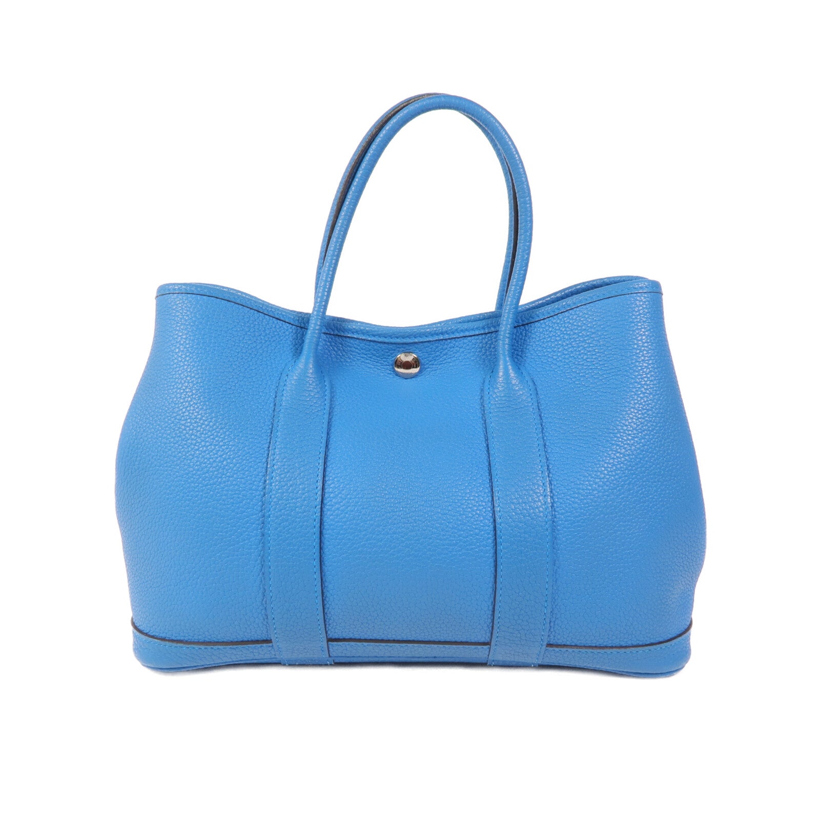 HERMES Clemence皮革Garden Party TPM銀扣手挽袋Turquoise