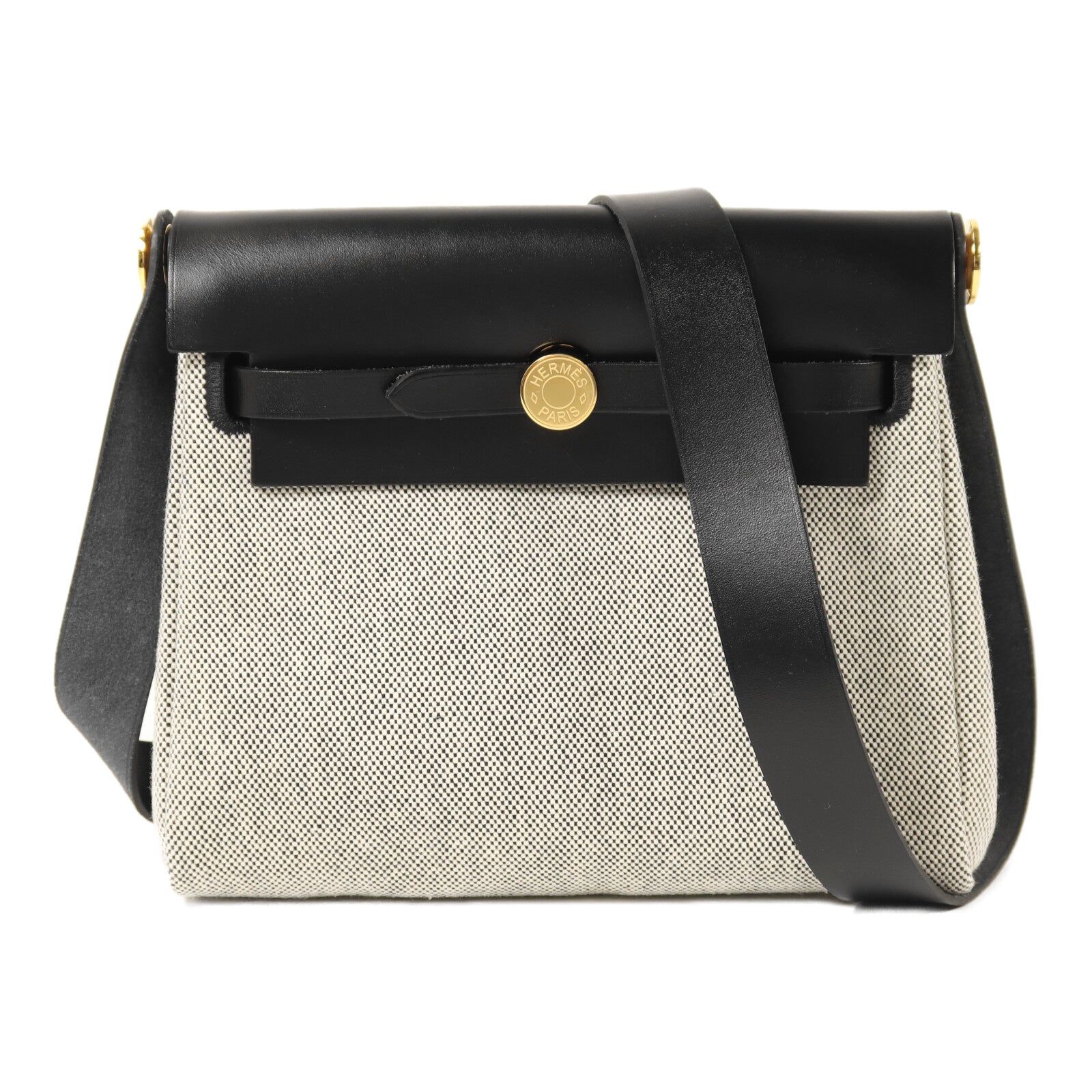 HERMES Toile H帆布Mini Herbag金扣肩背袋Noir