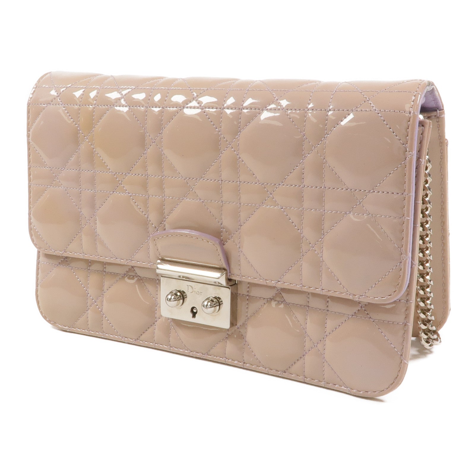 Dior 漆皮皮革Miss Dior銀扣鏈帶肩背袋紫色