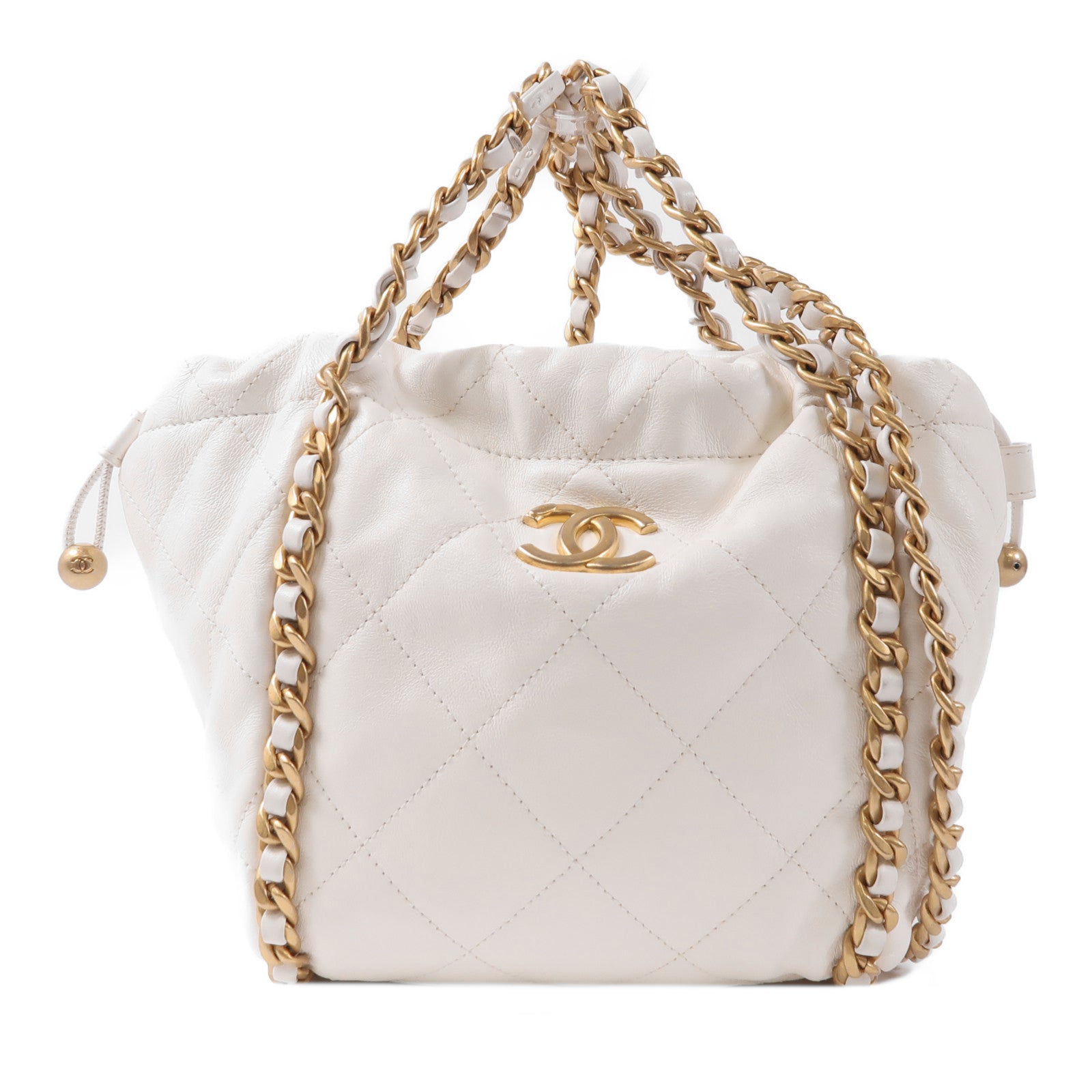 CHANEL 牛皮皮革Chain Shoulder金扣手挽肩背兩用袋