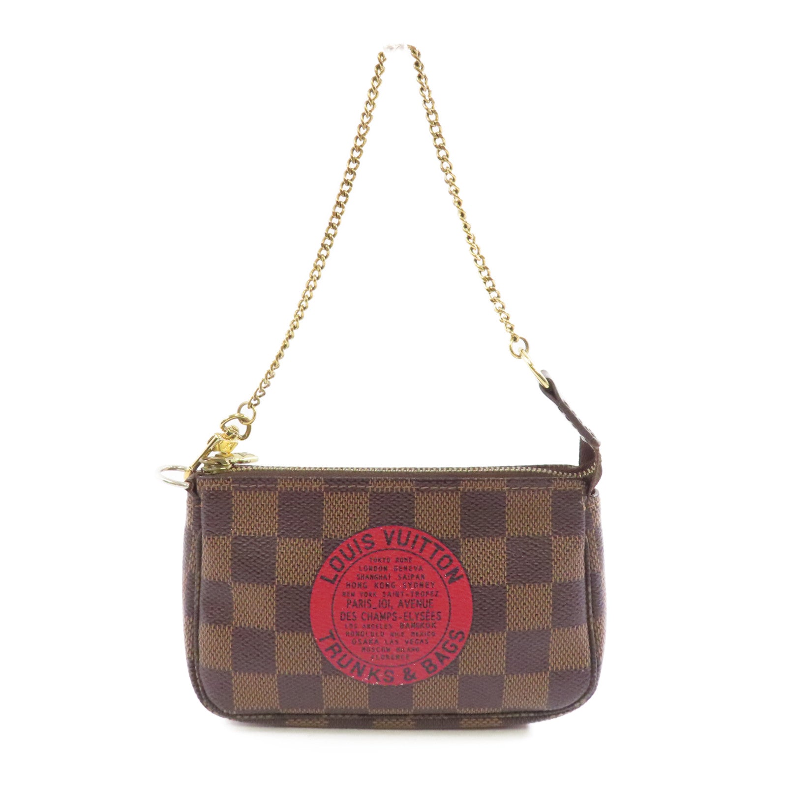 LOUIS VUITTON Damier Mini Pochette Accessories金扣鏈帶肩背袋
