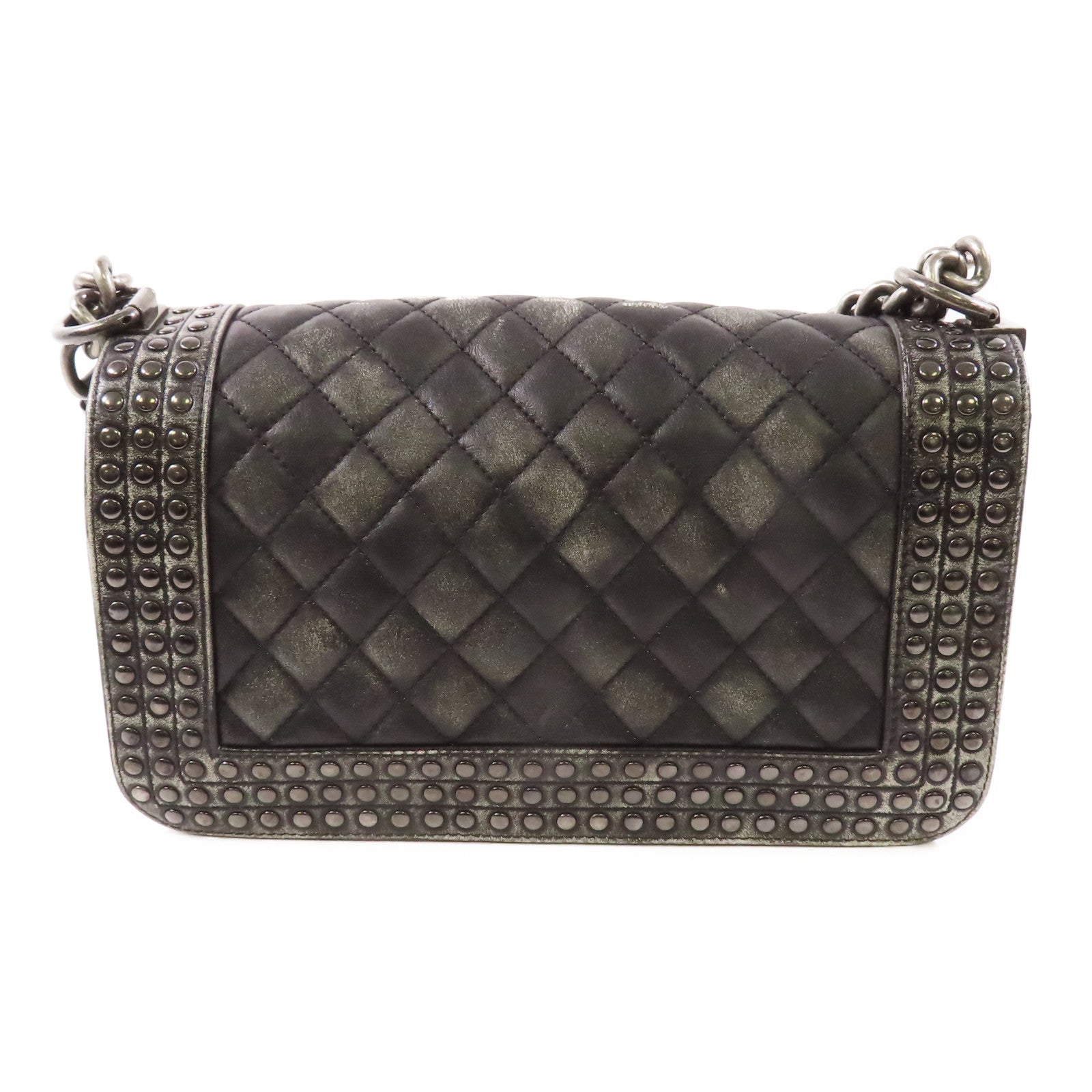 CHANEL 【激減優惠】牛皮皮革Boy 25銀扣鏈帶肩背袋