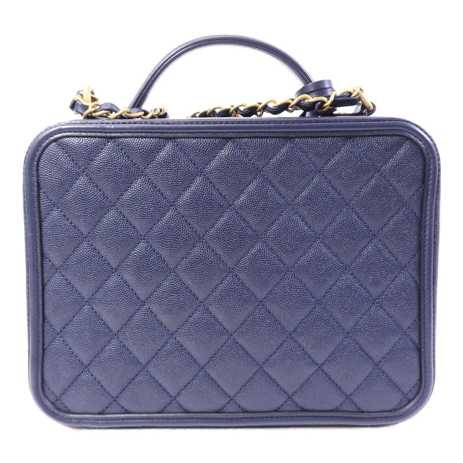 CHANEL 牛皮皮革CC Filigree Vanity Case鏈帶手挽肩背兩用袋
