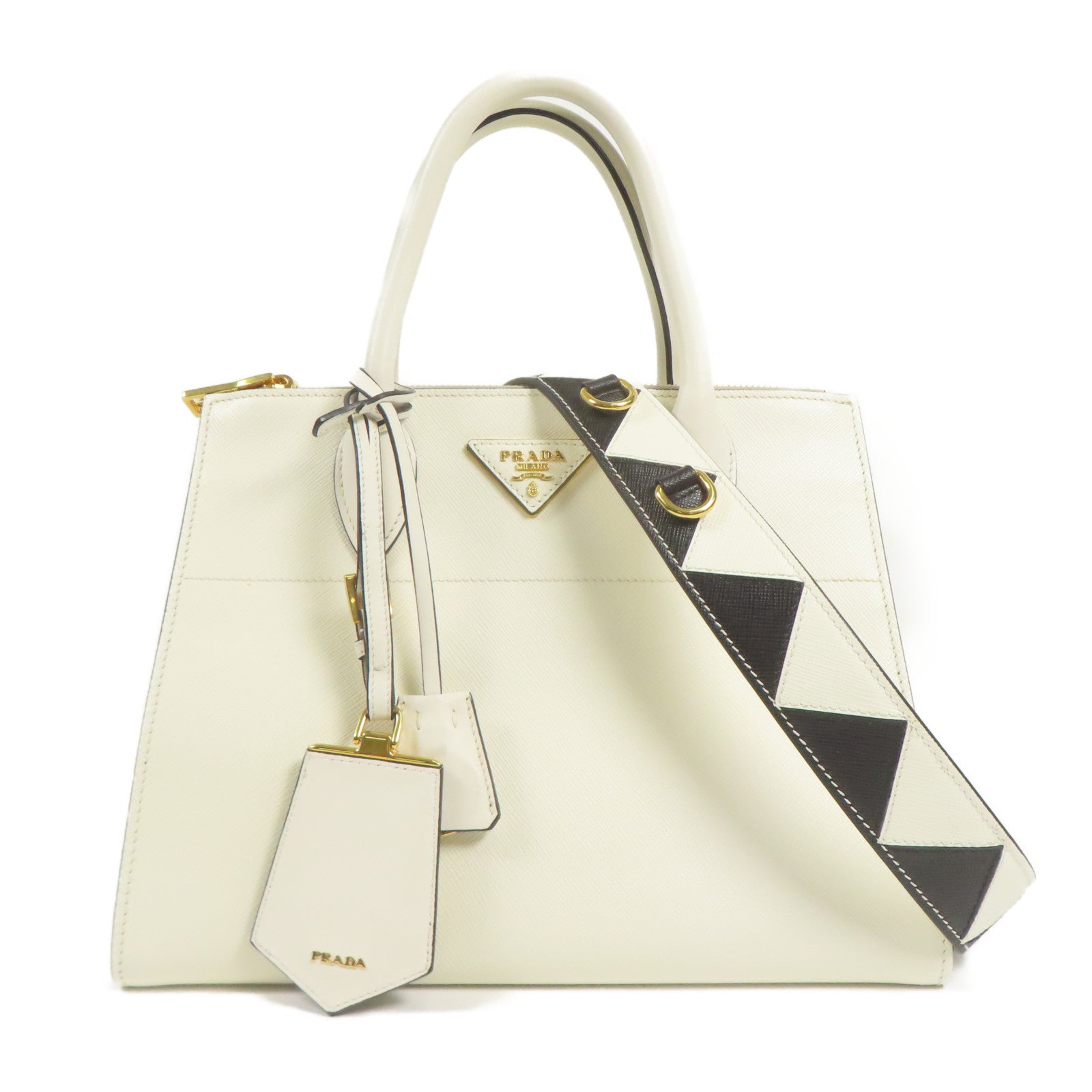 PRADA GHW 2way Shoulder Bag Calfskin Leather White