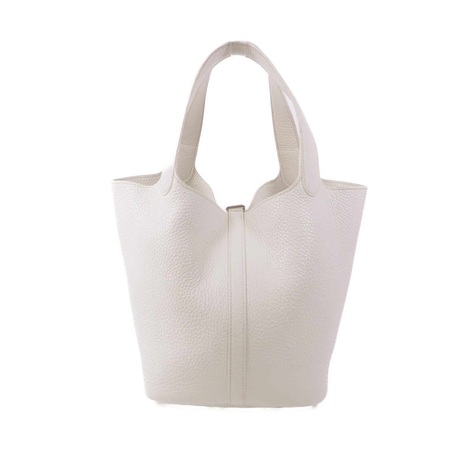 HERMES Clemence皮革Picotin MM銀扣手挽袋Blanc