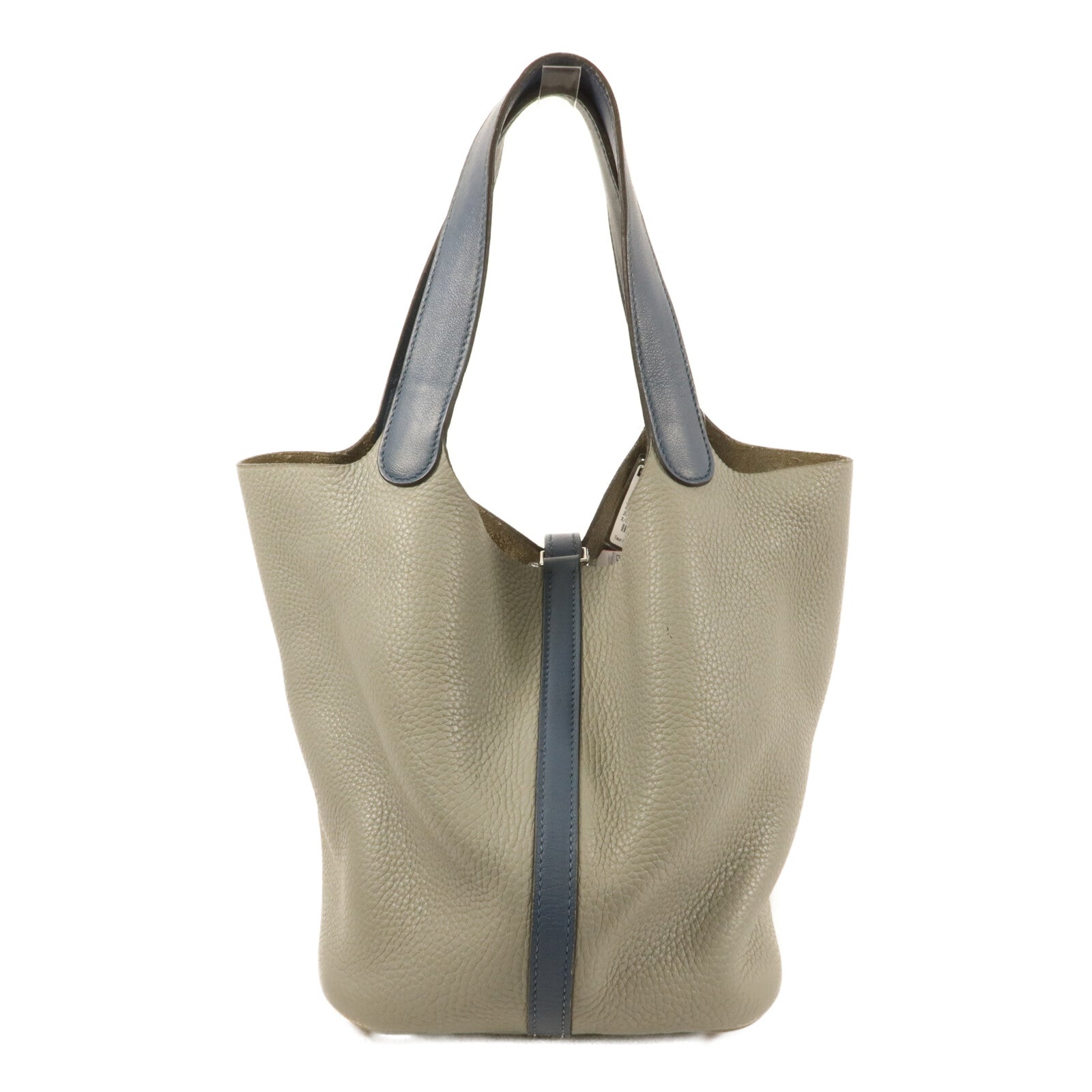 HERMES Clemence皮革Picotin MM手挽袋Gris Moue/Bleu Agate