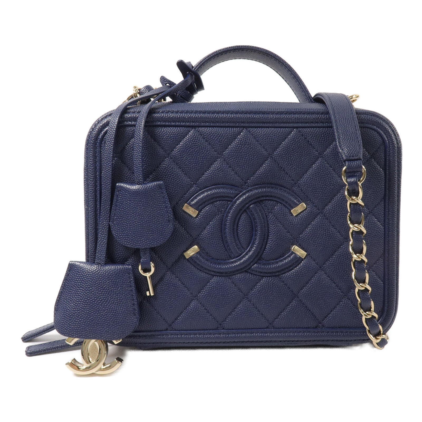 CHANEL 牛皮皮革Vanity Case鏈帶手挽肩背兩用袋