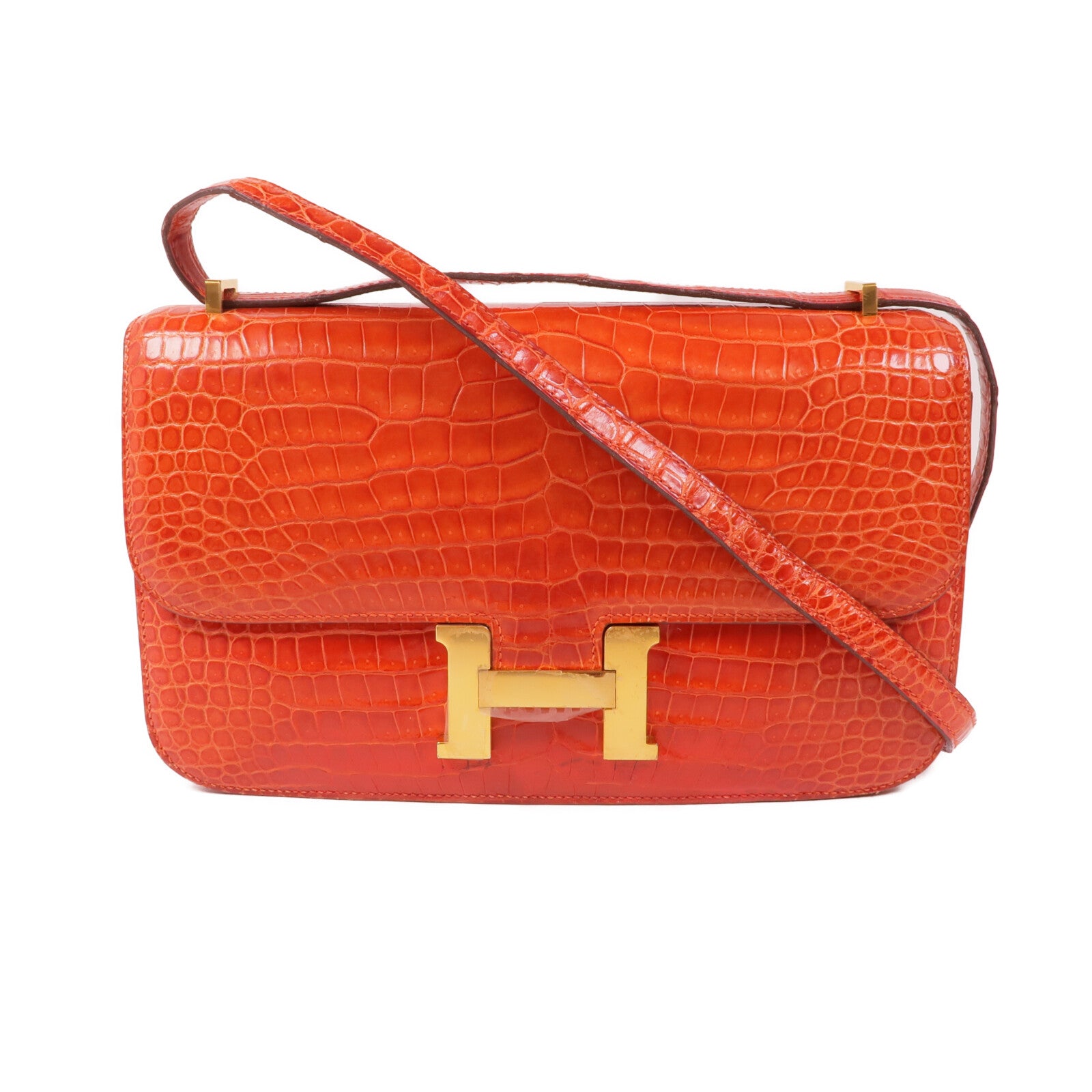 HERMES 鱷魚皮革Constance Elan金扣肩背袋Sanguine Shiny
