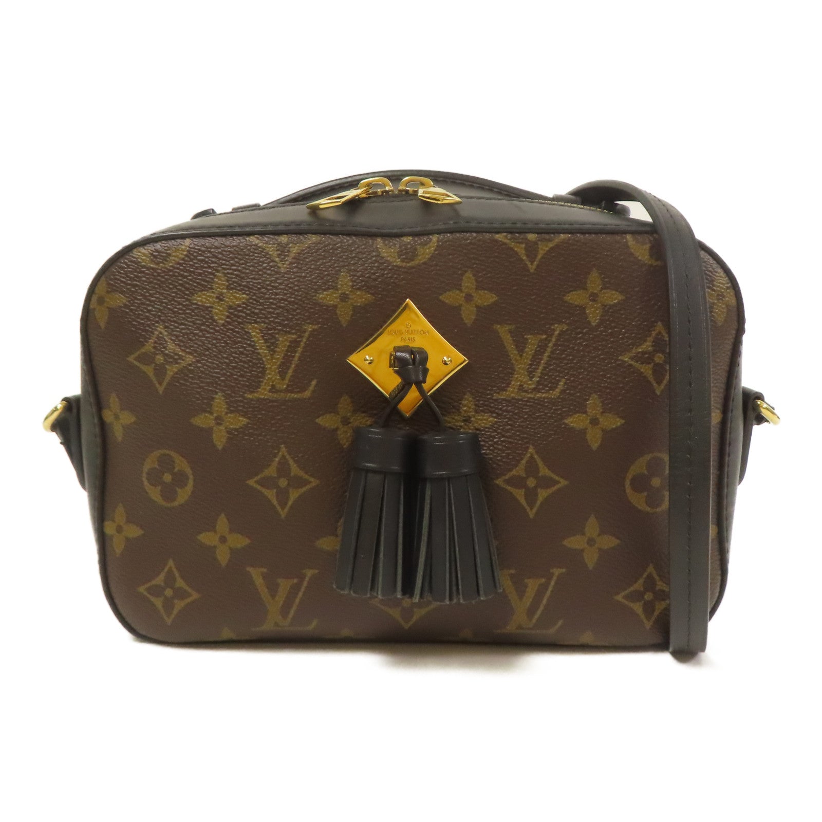 LOUIS VUITTON Monogram Saintonge金扣手挽袋棕色/黑色