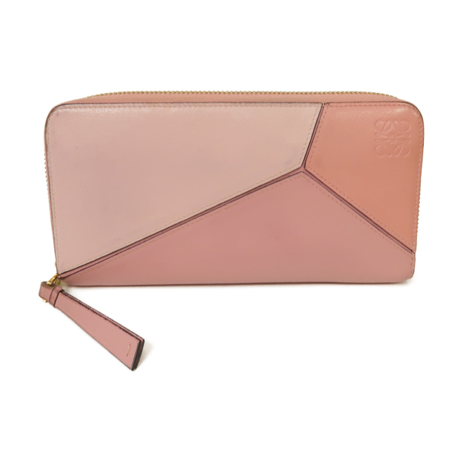 LOEWE 牛皮皮革Puzzle Zip Around Wallet金扣長錢包粉紅色– Brand Off