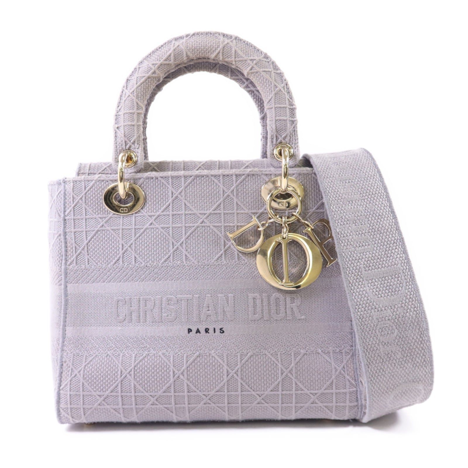 Dior 帆布Lady Dior金扣手挽肩背兩用袋