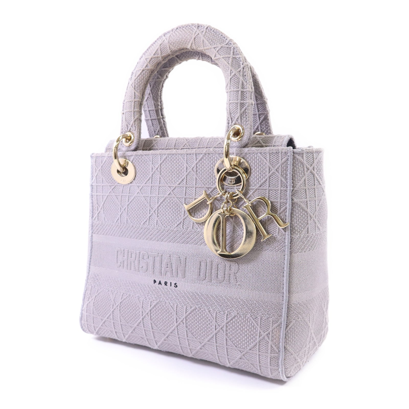 Dior 帆布Lady Dior金扣手挽肩背兩用袋