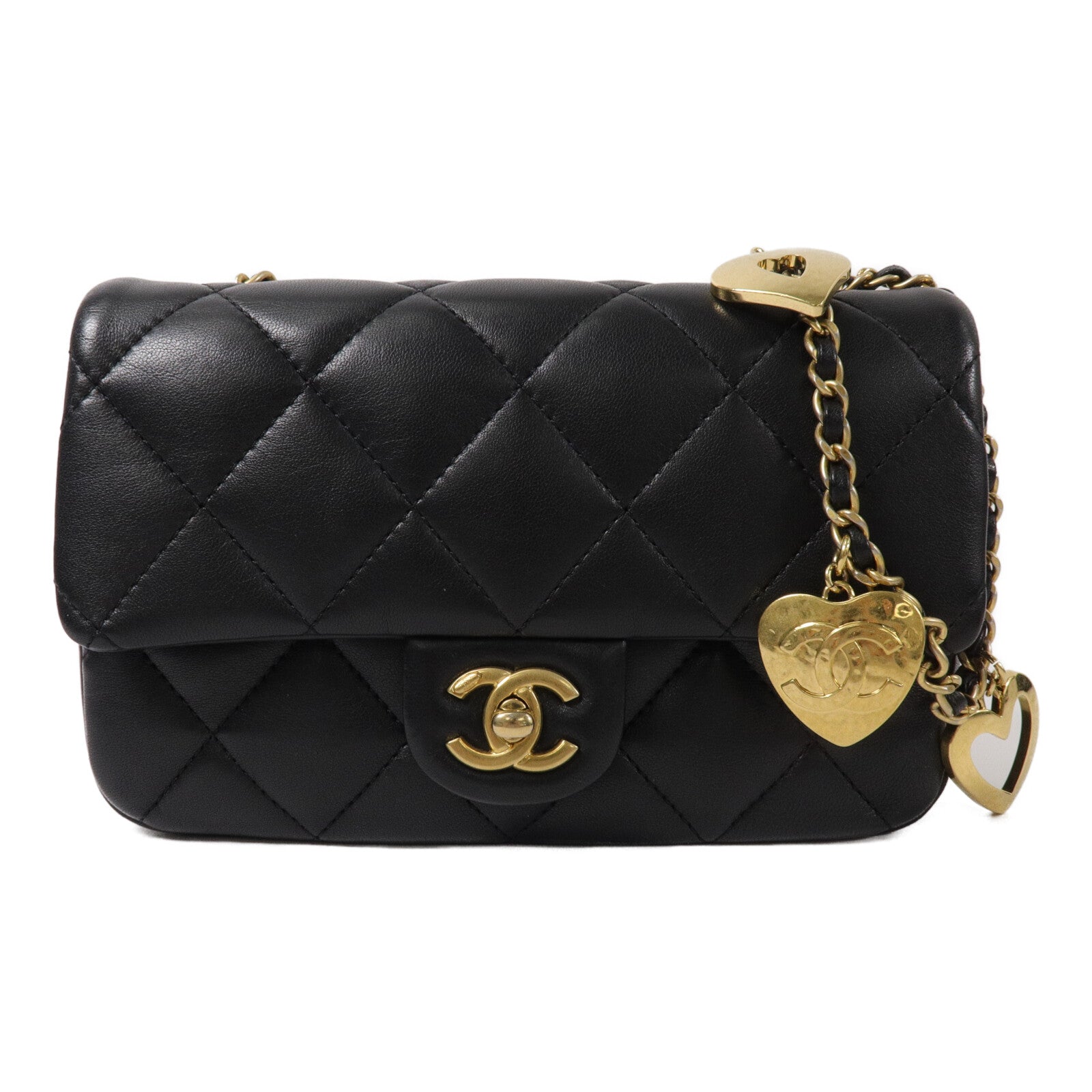 CHANEL 羊皮皮革Mini Flap Bag With Heart Charms鏈帶肩背袋