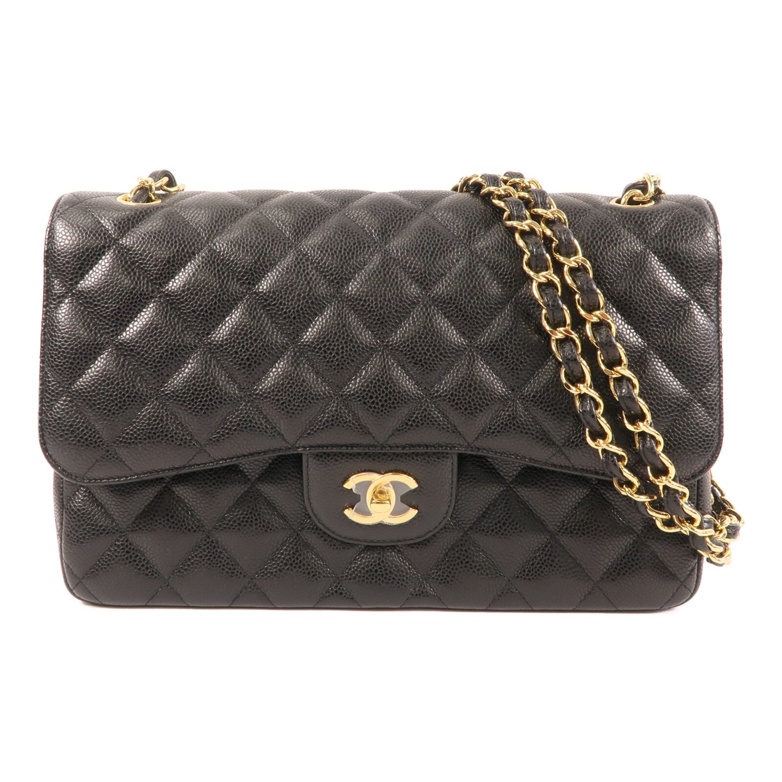 CHANEL 牛皮皮革Large Classic金扣鏈帶肩背袋