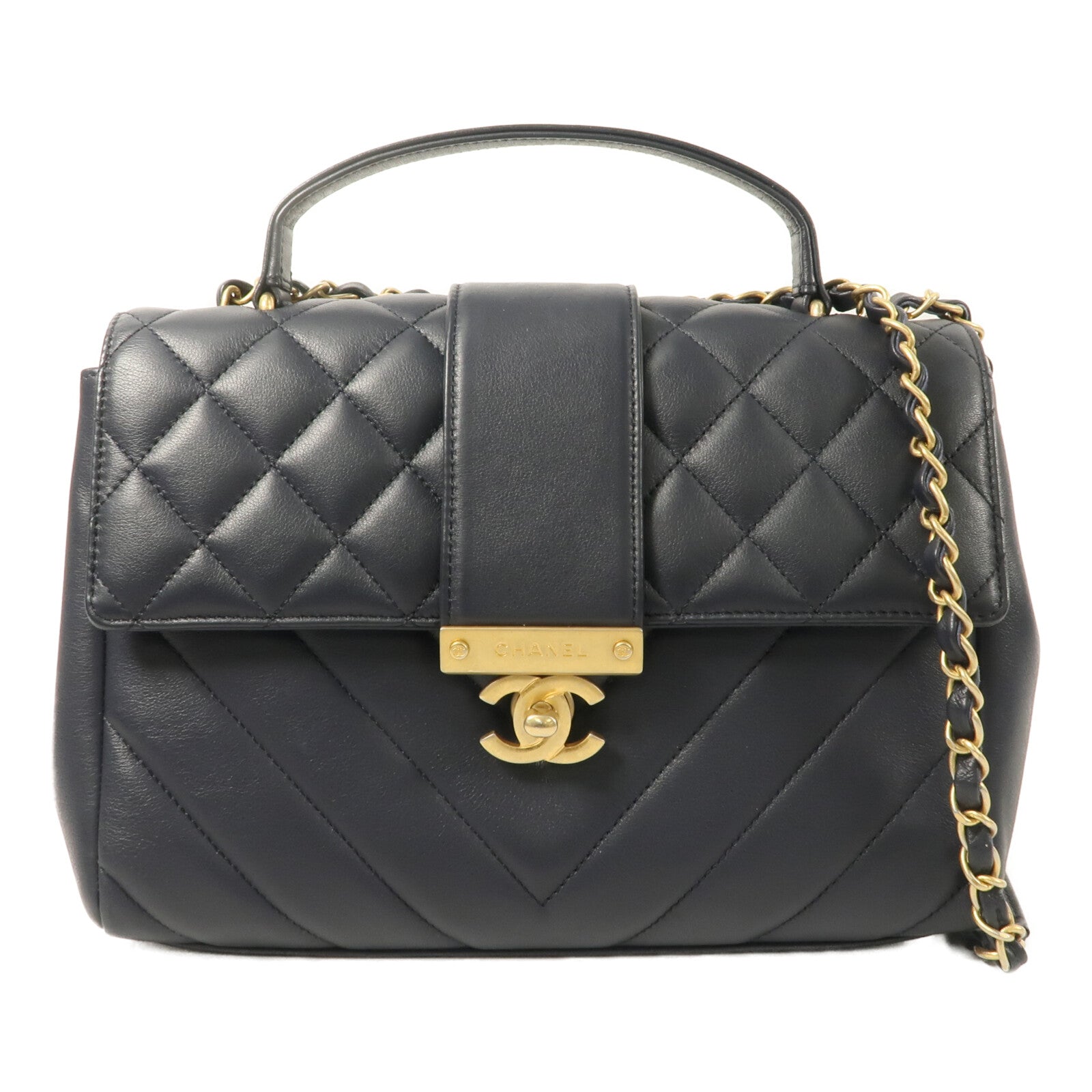 CHANEL 羊皮皮革Chain Shoulder With Handle鏈帶手挽肩背兩用袋