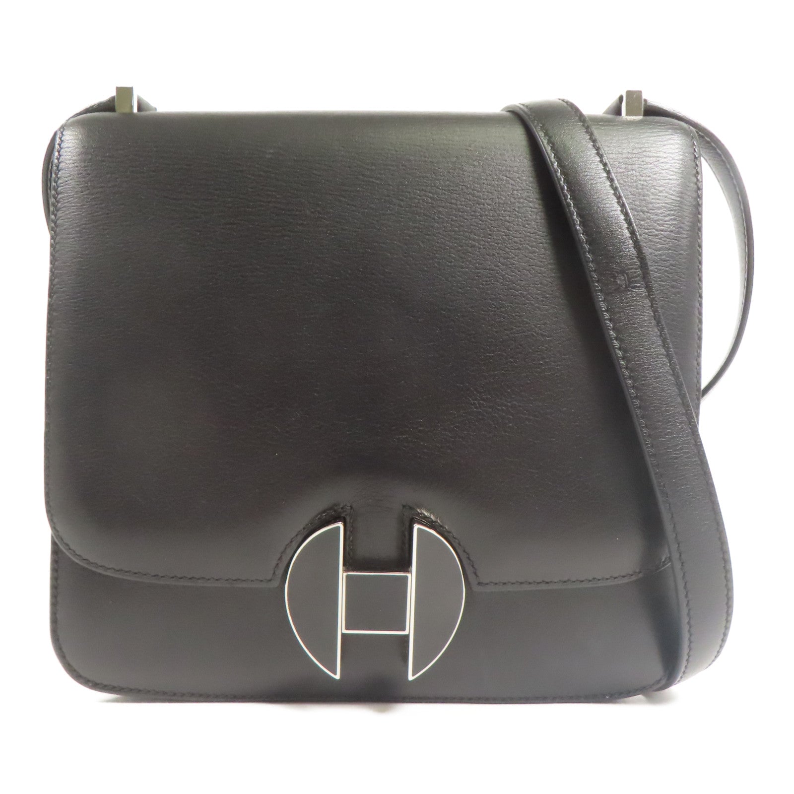 HERMES Evercolor皮革2002銀扣肩背袋Black