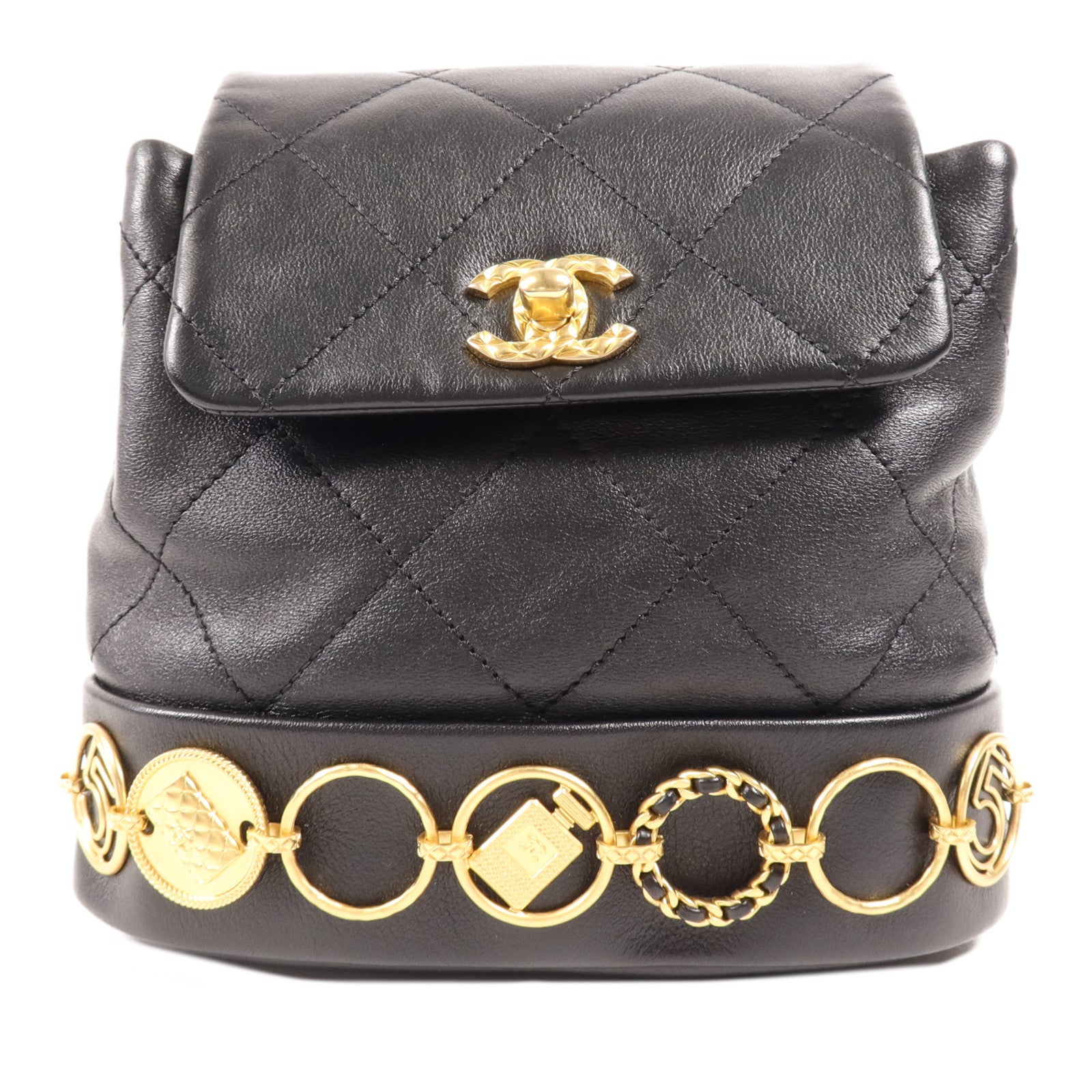 CHANEL 牛皮皮革Backpack金扣鏈帶背包