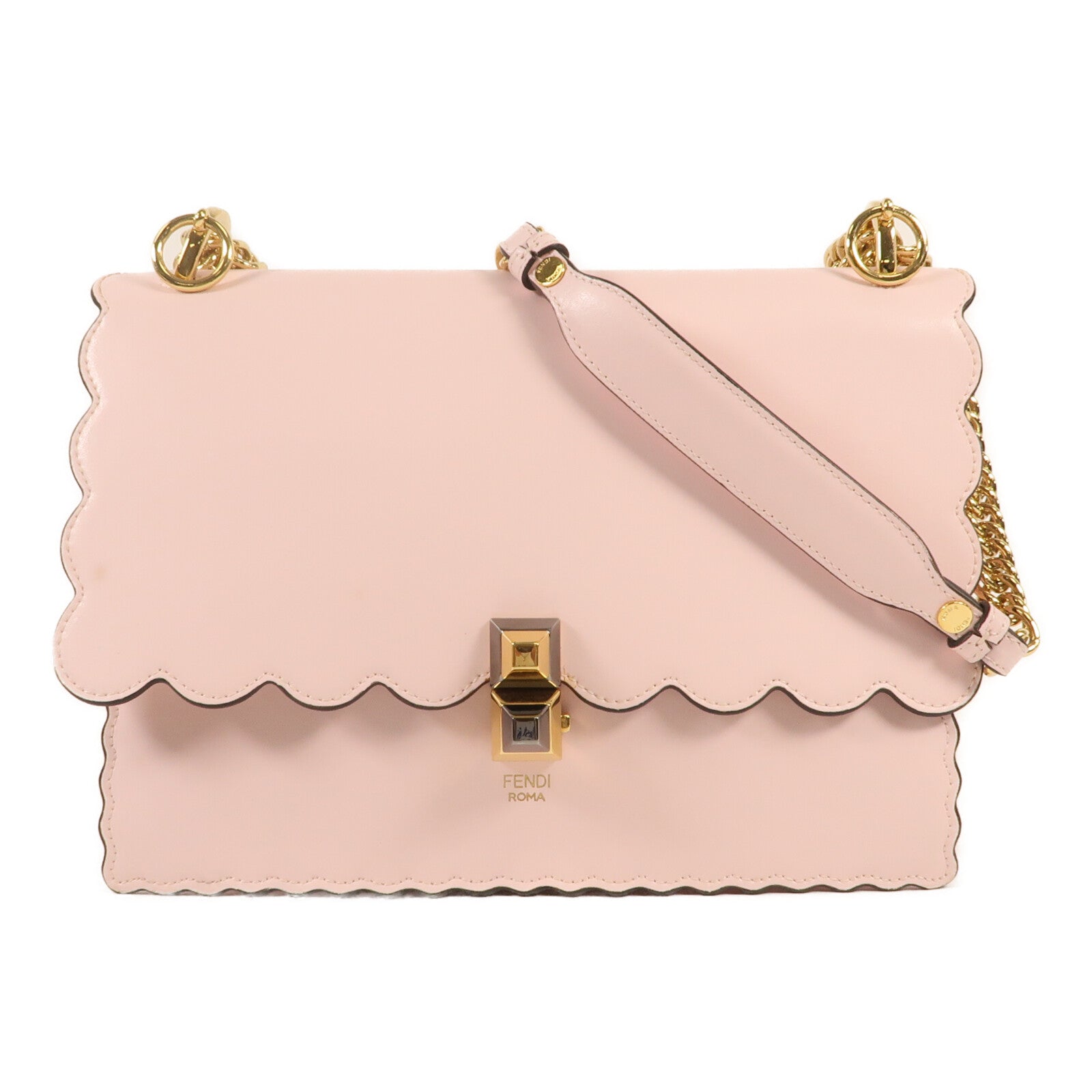 FENDI 牛皮皮革KAN I金扣鏈帶肩背袋