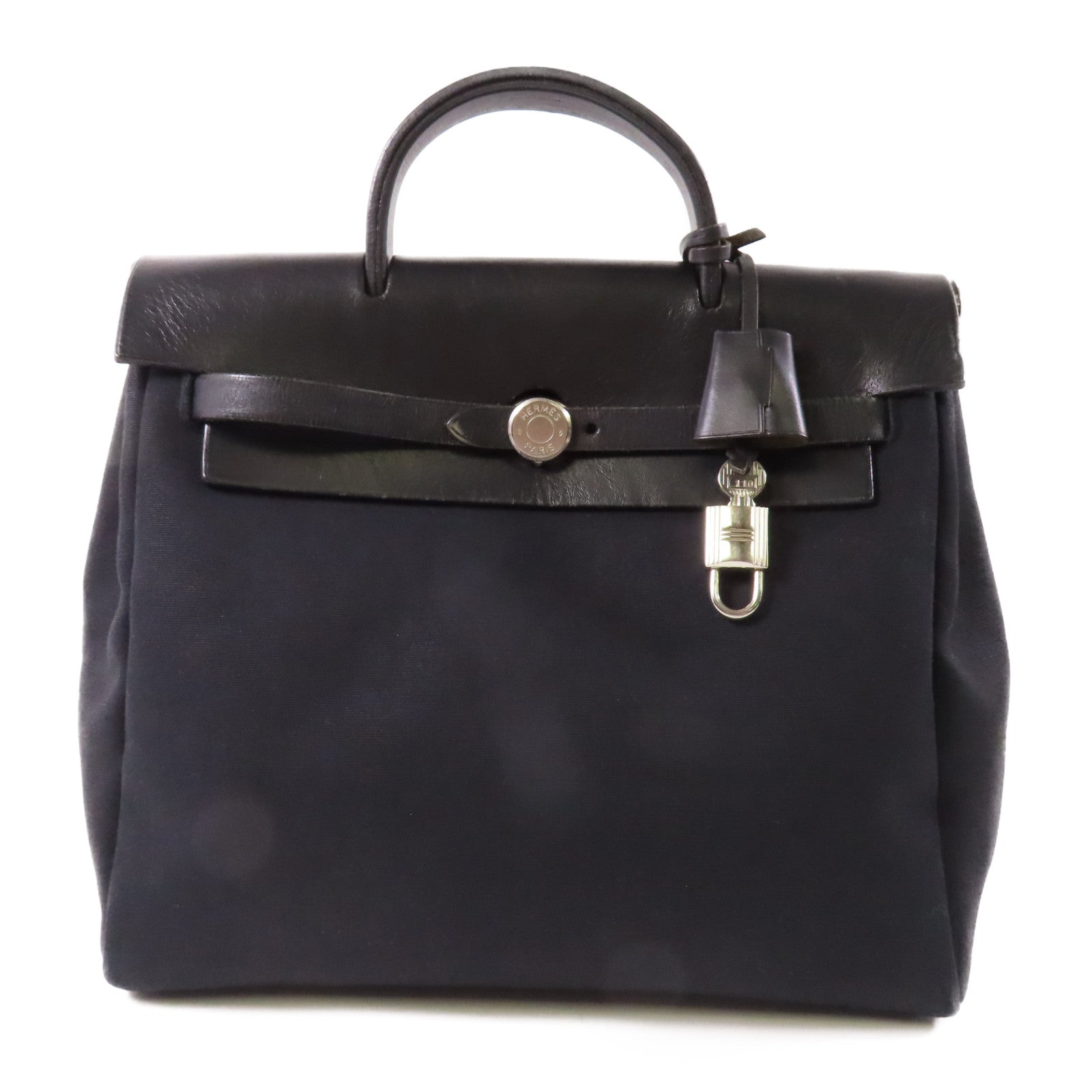 HERMES PHW Herbag Backpack Handbag Canvas Noir Black