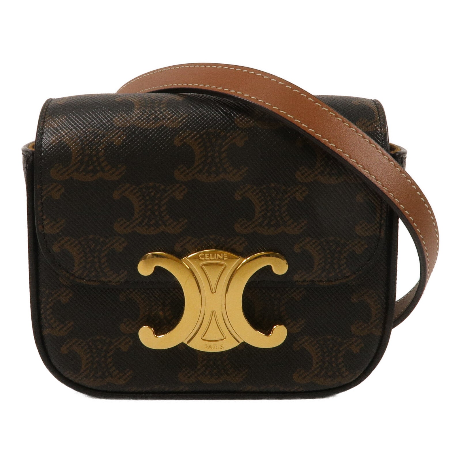 CELINE 塗層帆布/牛皮皮革Mini Claude肩背袋