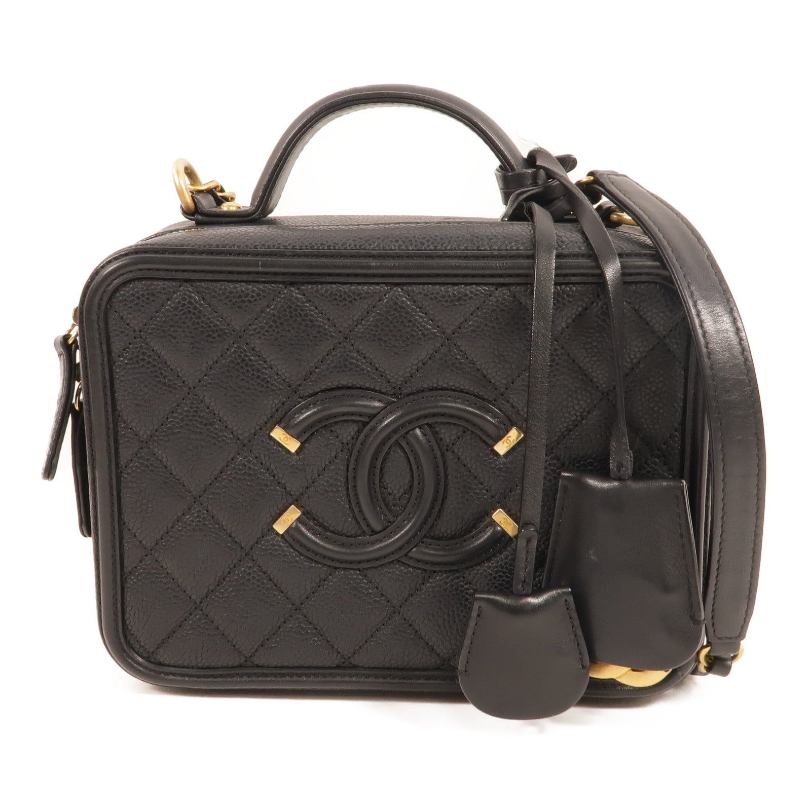 CHANEL 牛皮皮革Filigree Vanity Case手挽肩背兩用袋