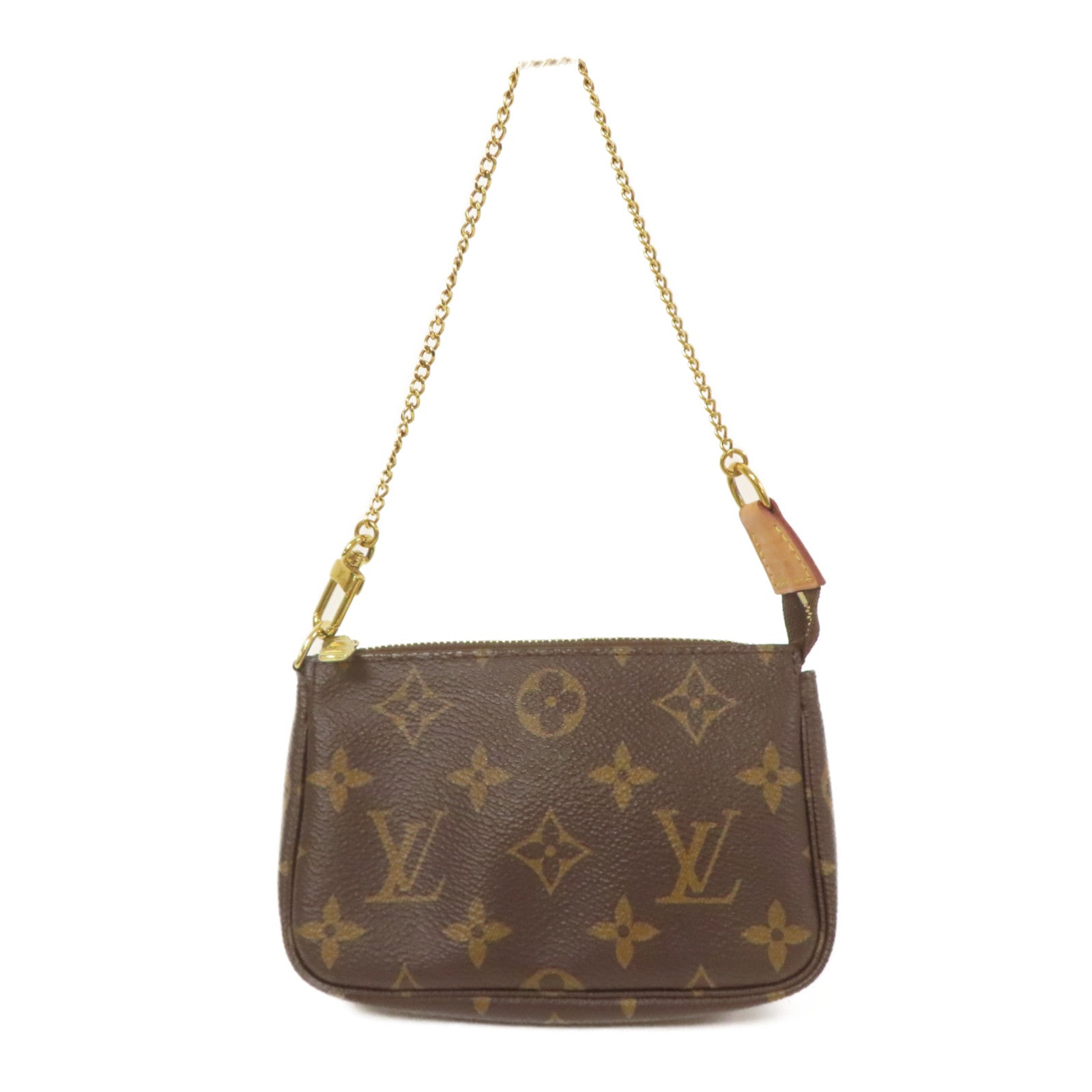 LOUIS VUITTON Monogram Mini Pochette Accessoires金扣手挽袋棕色