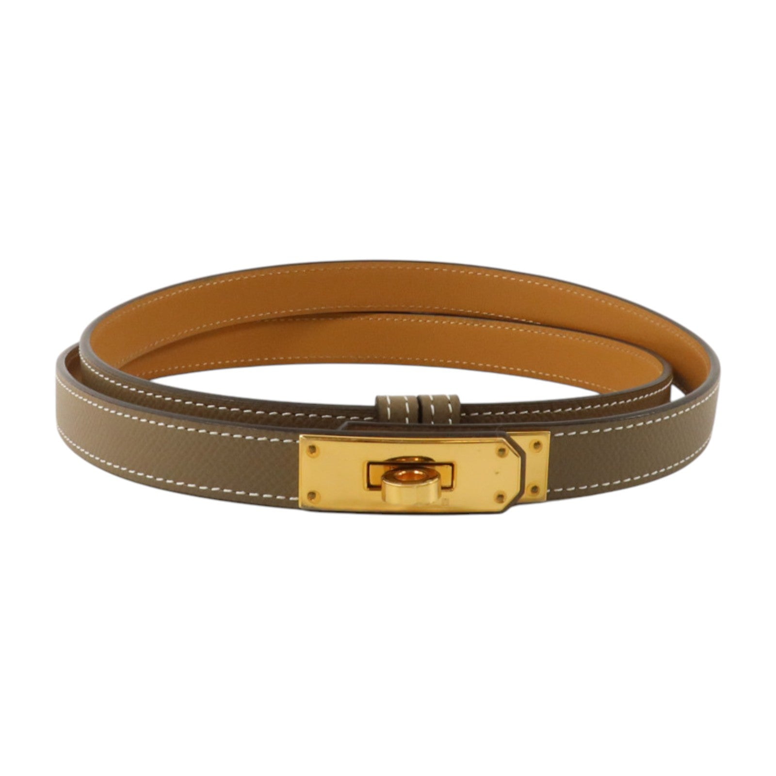 HERMES Epsom皮革Kelly 18 Belt金扣皮帶Etoupe
