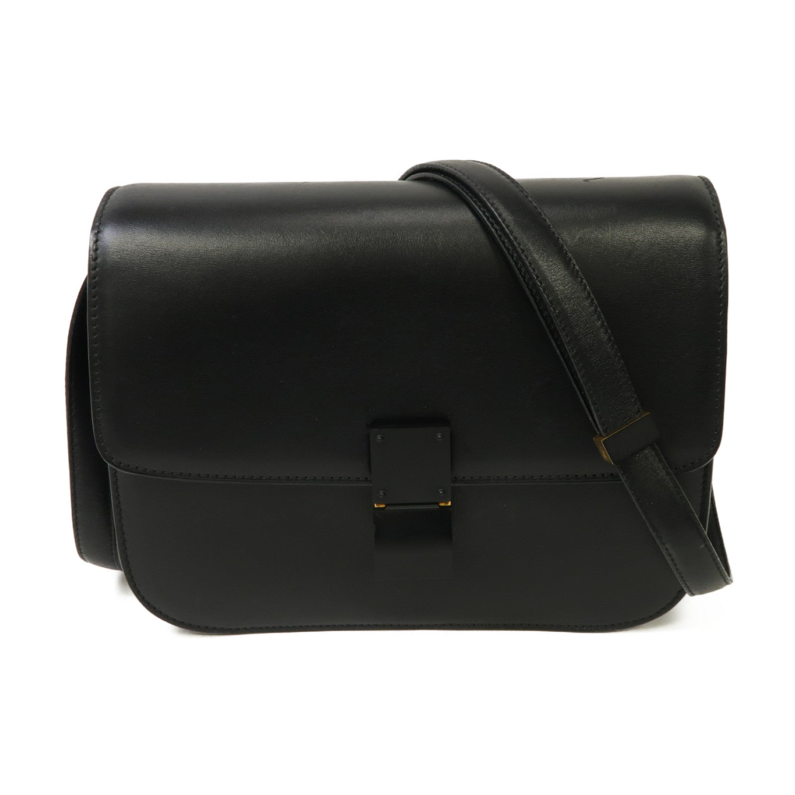 CELINE 牛皮皮革Classic Box Shoulder Bag金扣肩背袋黑色– Brand Off