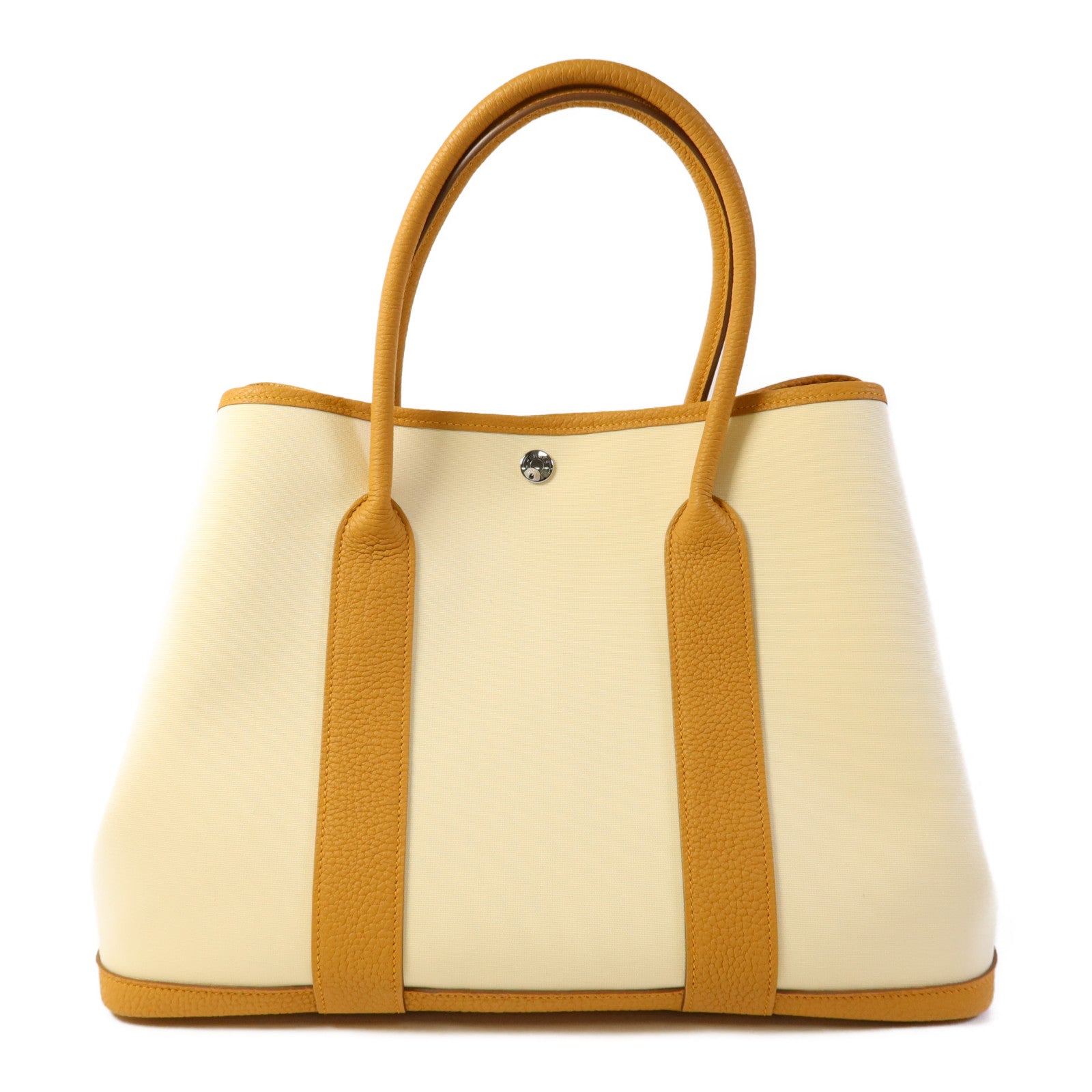 HERMES 帆布/皮革Garden Party PM銀扣手挽袋