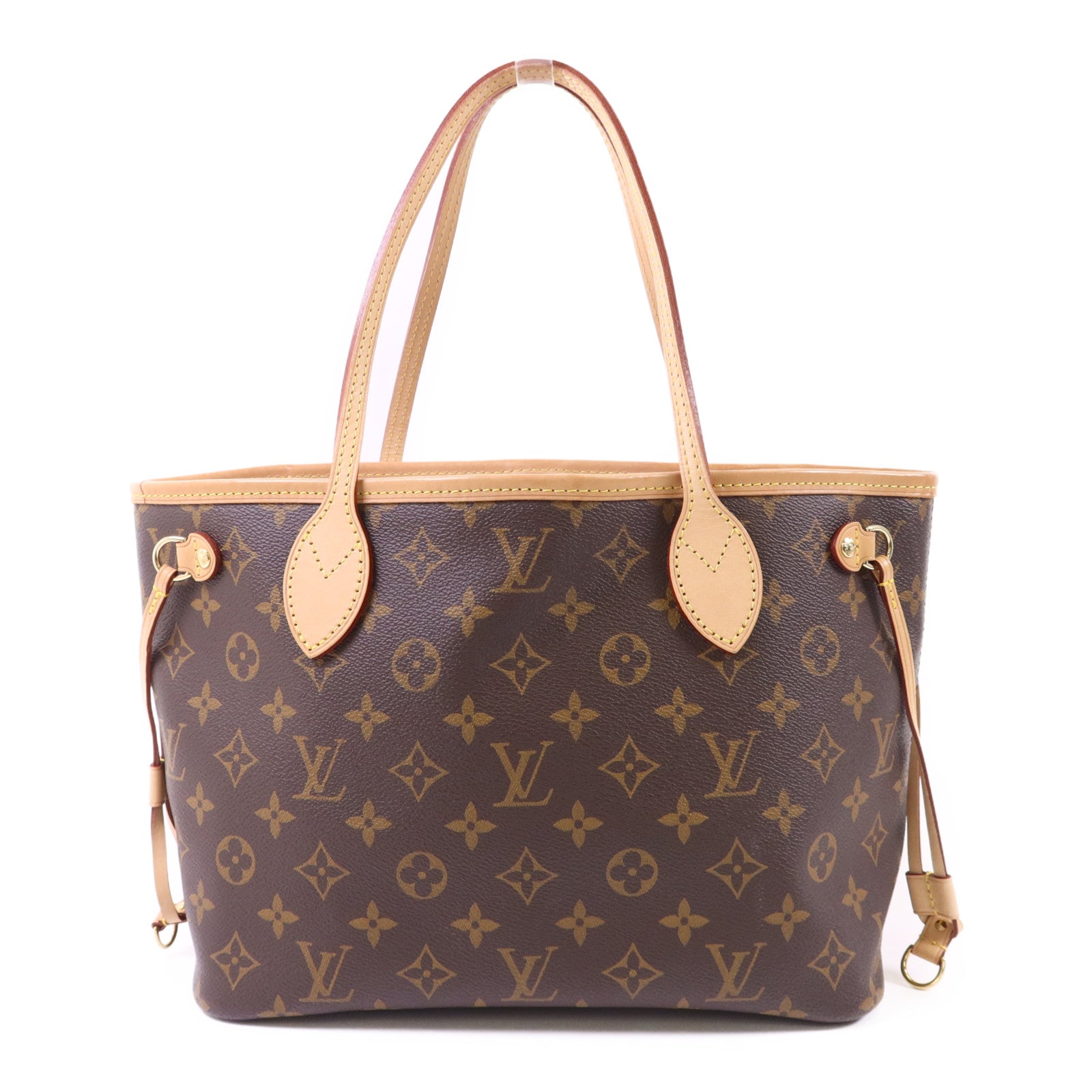 LOUIS VUITTON Monogram Neverfull PM金扣手挽袋棕色