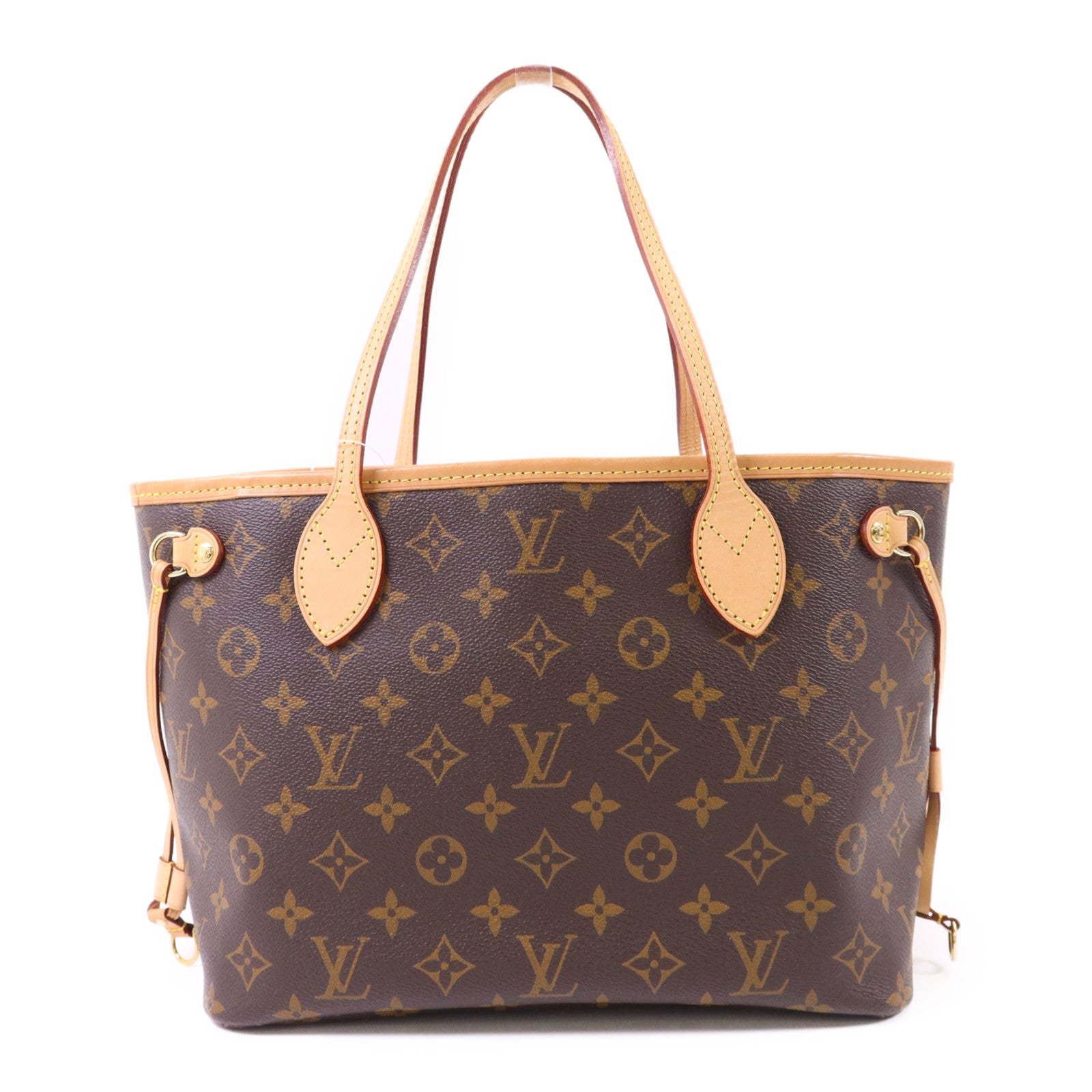LOUIS VUITTON Monogram Neverfull PM金扣手挽袋棕色