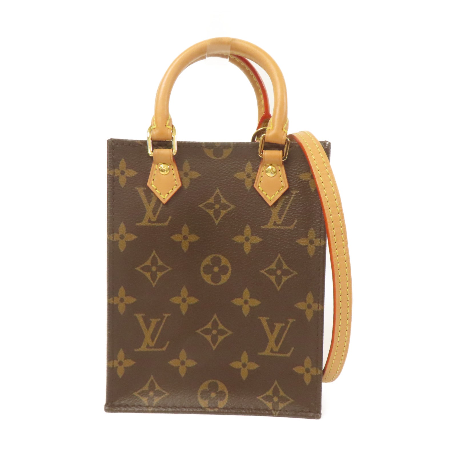 LOUIS VUITTON Monogram Petit Sac Plat金扣手挽肩背兩用袋棕色