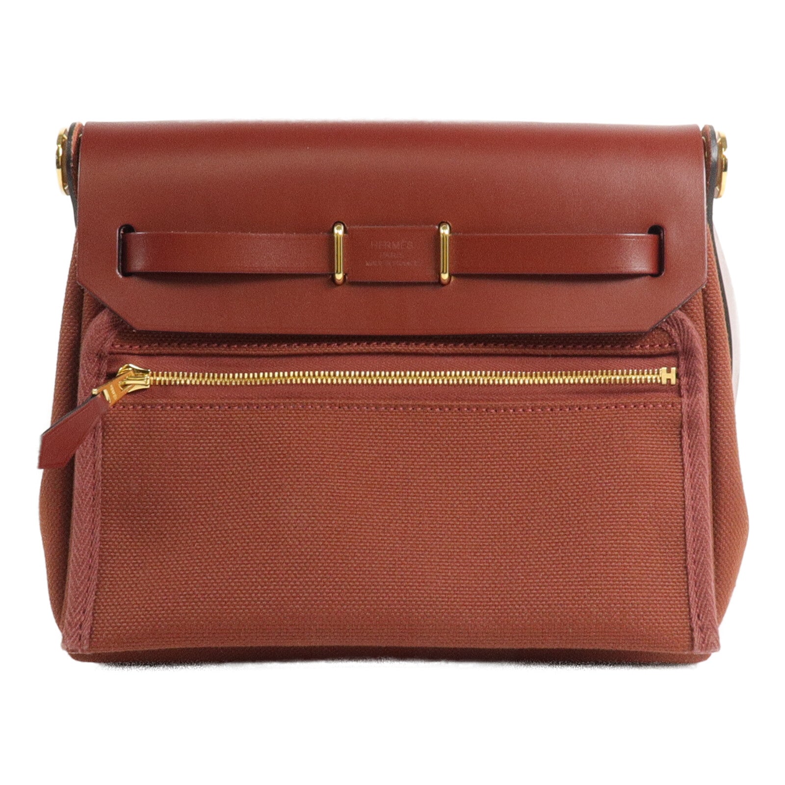 HERMES 帆布/皮革Mini Herbag肩背袋Rouge H