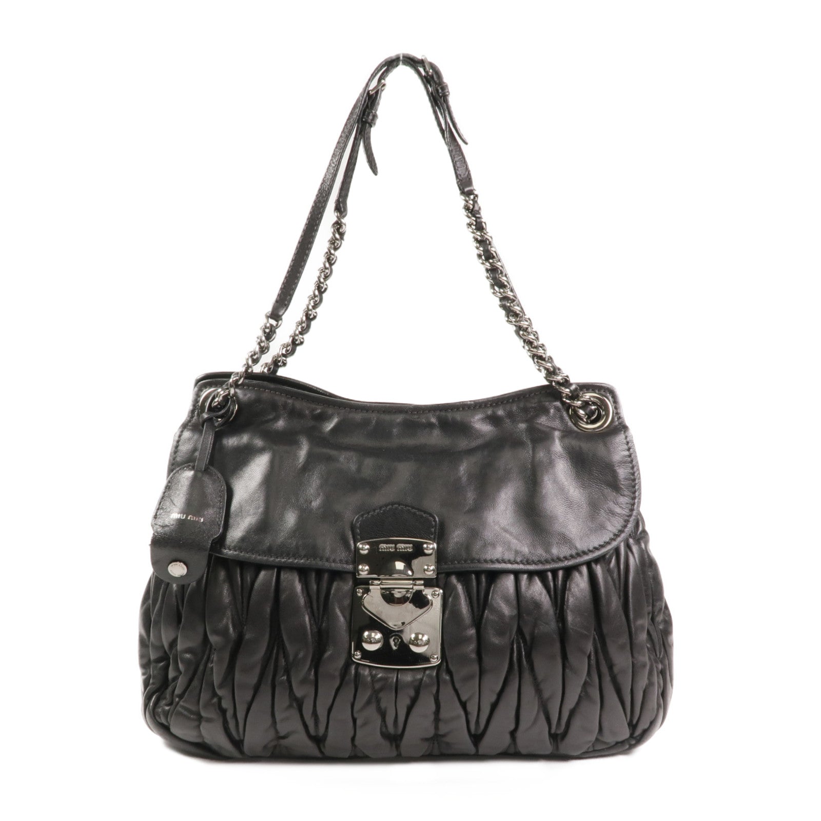 Miu Miu 羊皮皮革Chain Shoulder銀扣鏈帶肩背袋