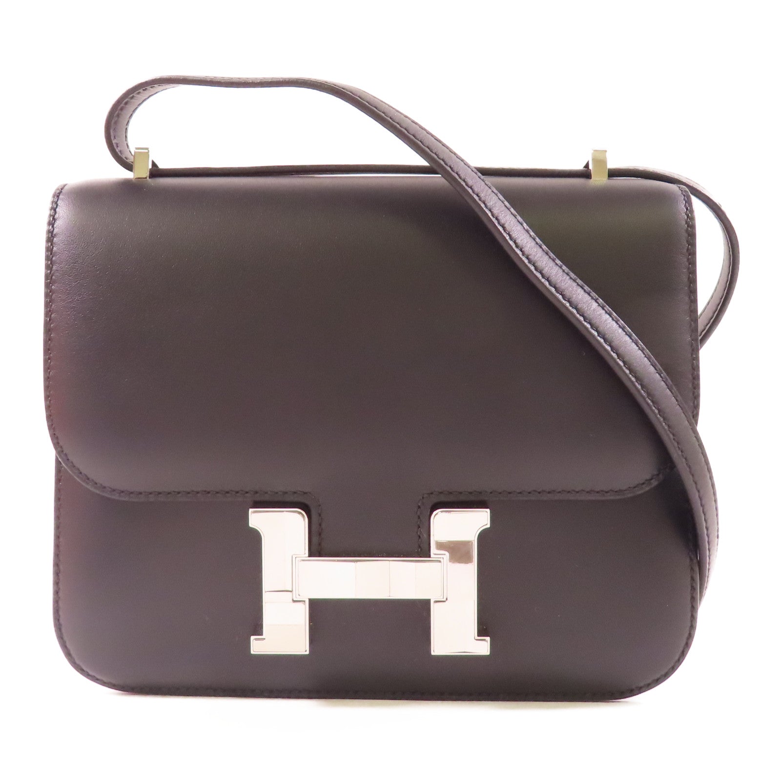 HERMES Swift皮革Constance Mini銀扣肩背袋Noir