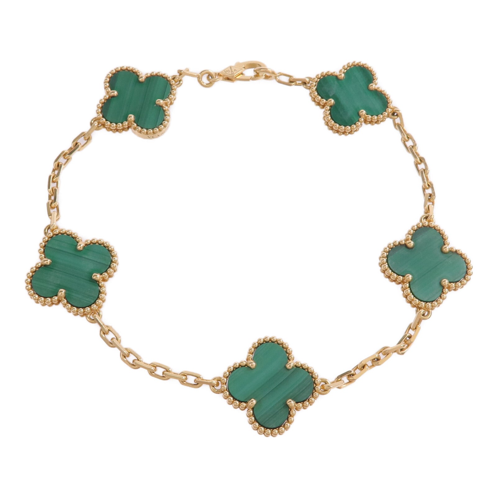 Van Cleef & Arpels 18K黃金Vintage Alhambra Bracelet 5 motifs孔雀石手鏈
