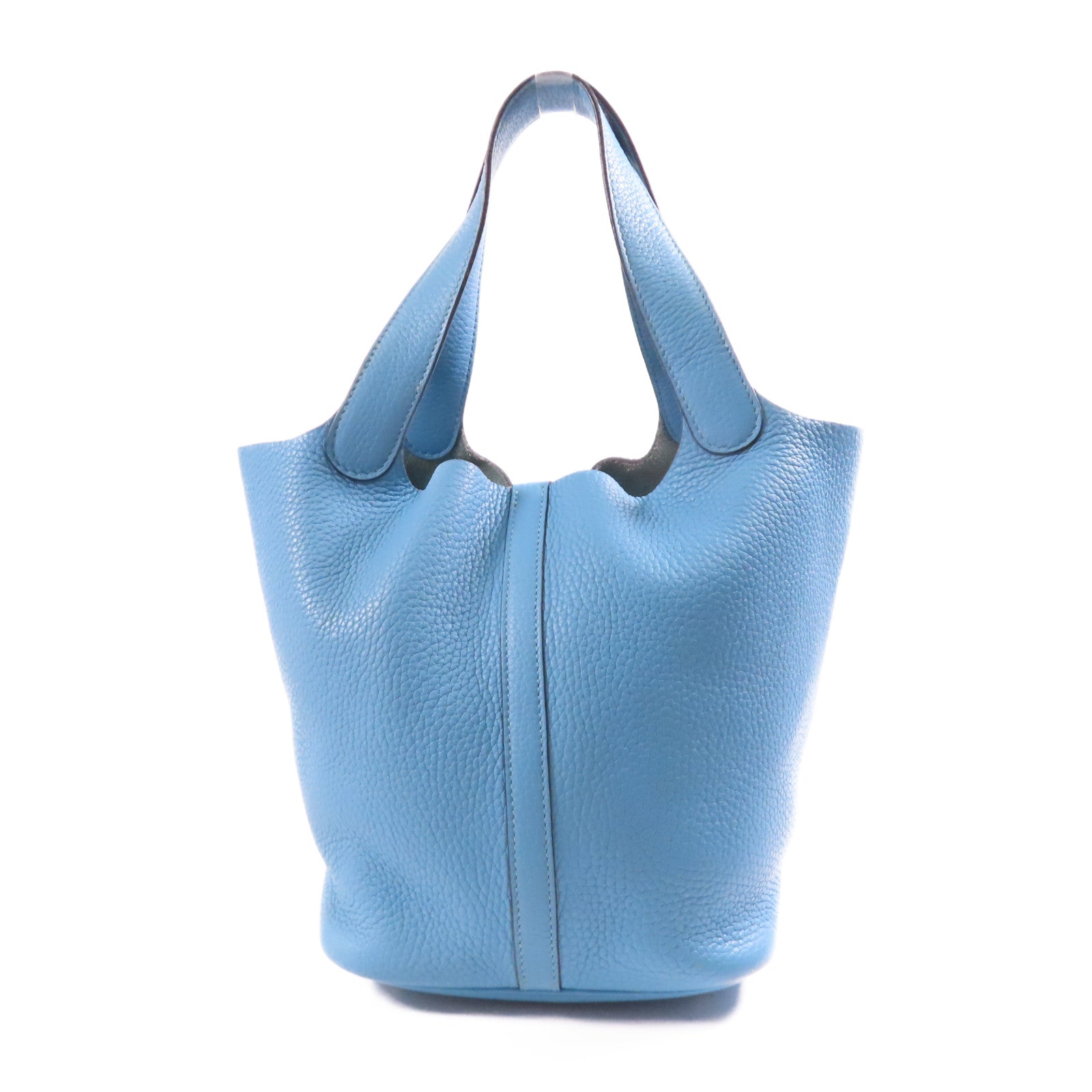 HERMES Clemence皮革Picotin MM銀扣手挽袋Bleu Du Nor