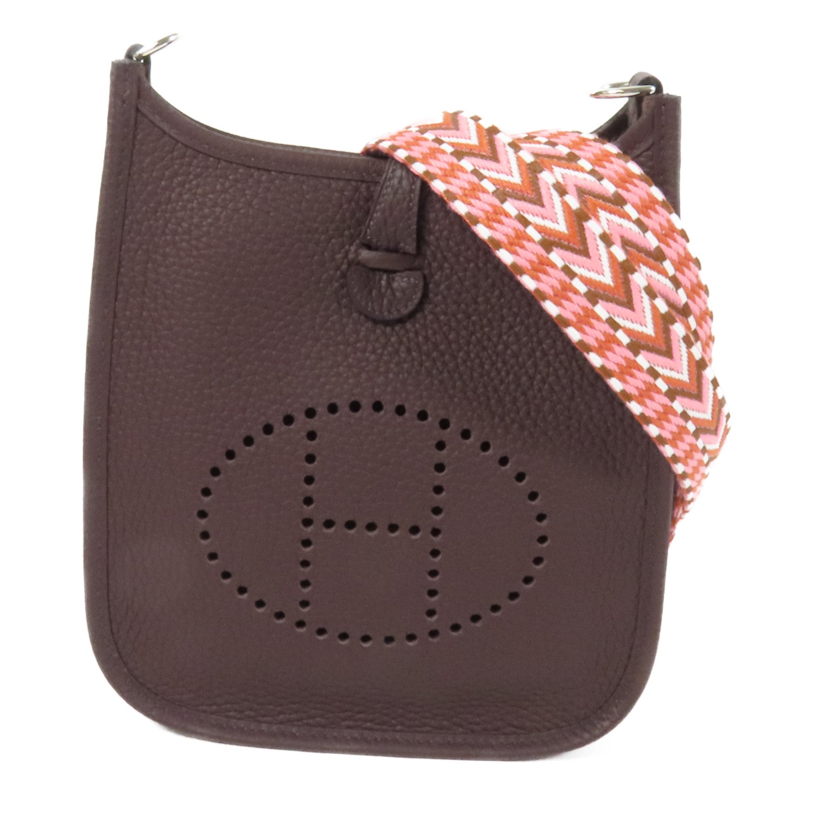 HERMES Clemence皮革Evelyne TPM銀扣肩背袋Rouge Sellier